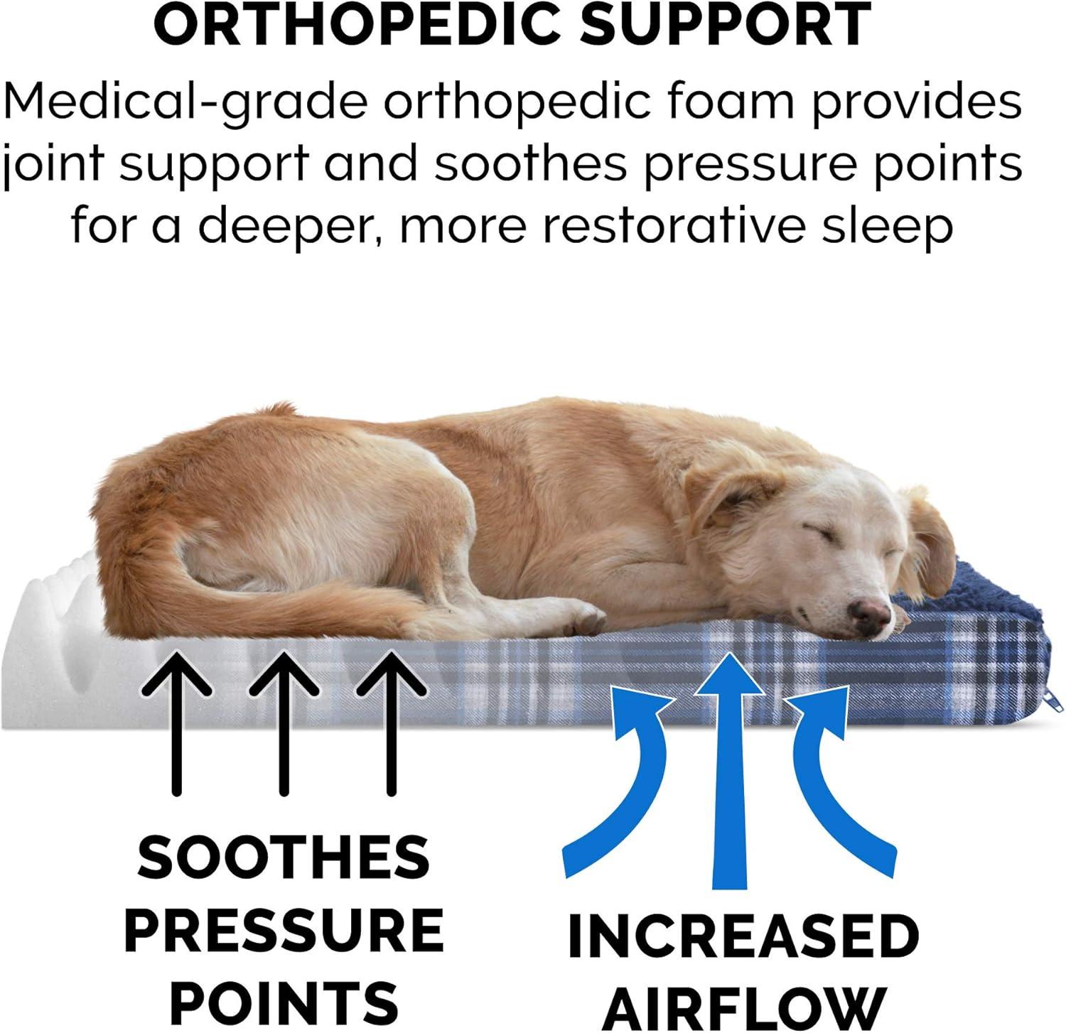 imageFurhaven Memory Foam Dog Bed for Large Dogs w Removable Washable Cover For Dogs Up to 95 lbs Ultra Plush Faux Fur ampamp Suede Mattress Chocolate JumboXLSherpa Plaid Flannel Midnight Blue