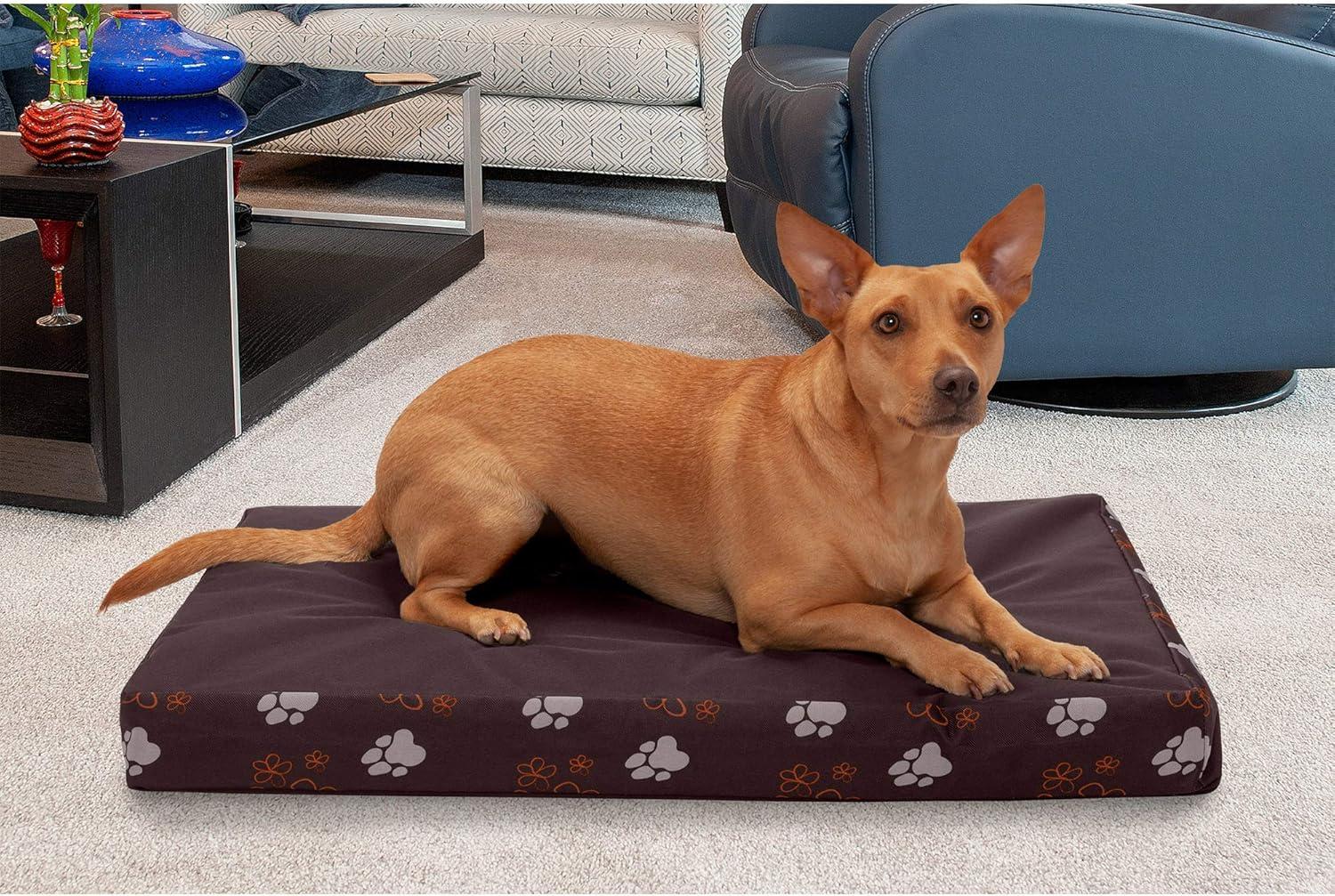 imageFurhaven Memory Foam Dog Bed for Large Dogs w Removable Washable Cover For Dogs Up to 95 lbs Ultra Plush Faux Fur ampamp Suede Mattress Chocolate JumboXLWaterResistant Garden Print Bark Brown
