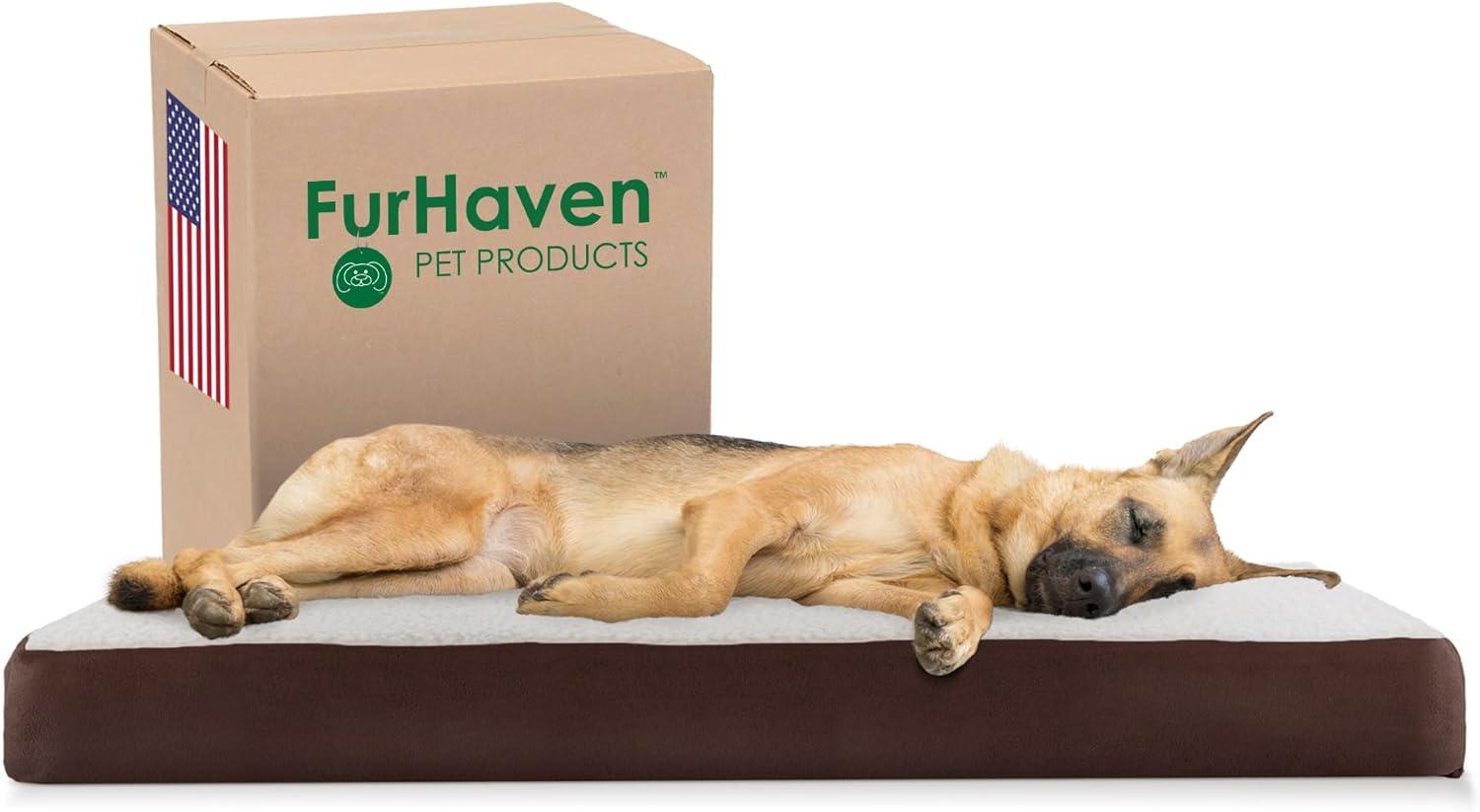 imageFurhaven Memory Foam Dog Bed for Large Dogs w Removable Washable Cover For Dogs Up to 95 lbs Ultra Plush Faux Fur ampamp Suede Mattress Chocolate JumboXLSherpa Suede Espresso