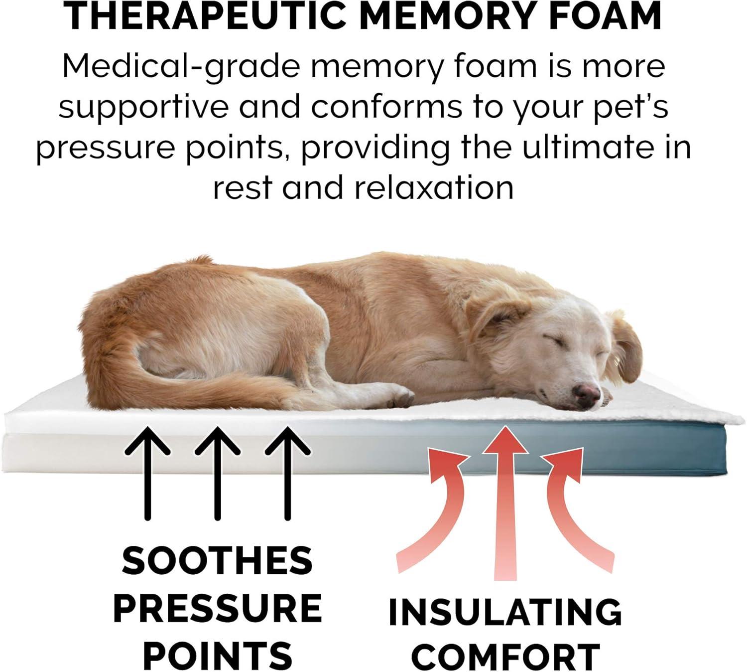 imageFurhaven Memory Foam Dog Bed for Large Dogs w Removable Washable Cover For Dogs Up to 95 lbs Ultra Plush Faux Fur ampamp Suede Mattress Chocolate JumboXLConvertible Sherpa Top Marine Blue