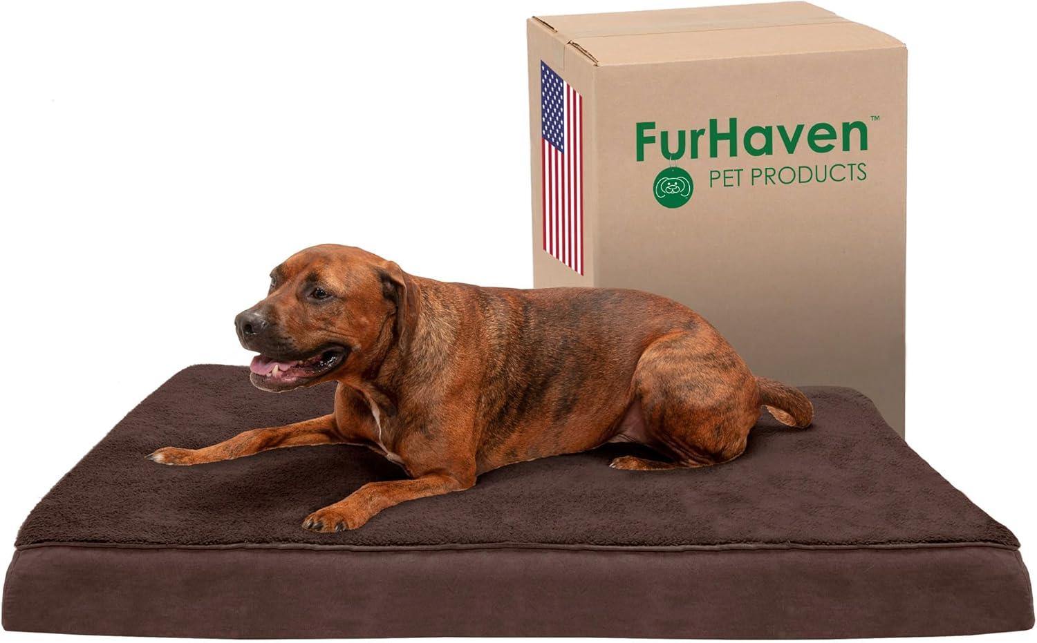 imageFurhaven Memory Foam Dog Bed for Large Dogs w Removable Washable Cover For Dogs Up to 95 lbs Ultra Plush Faux Fur ampamp Suede Mattress Chocolate JumboXLTerry Suede Espresso