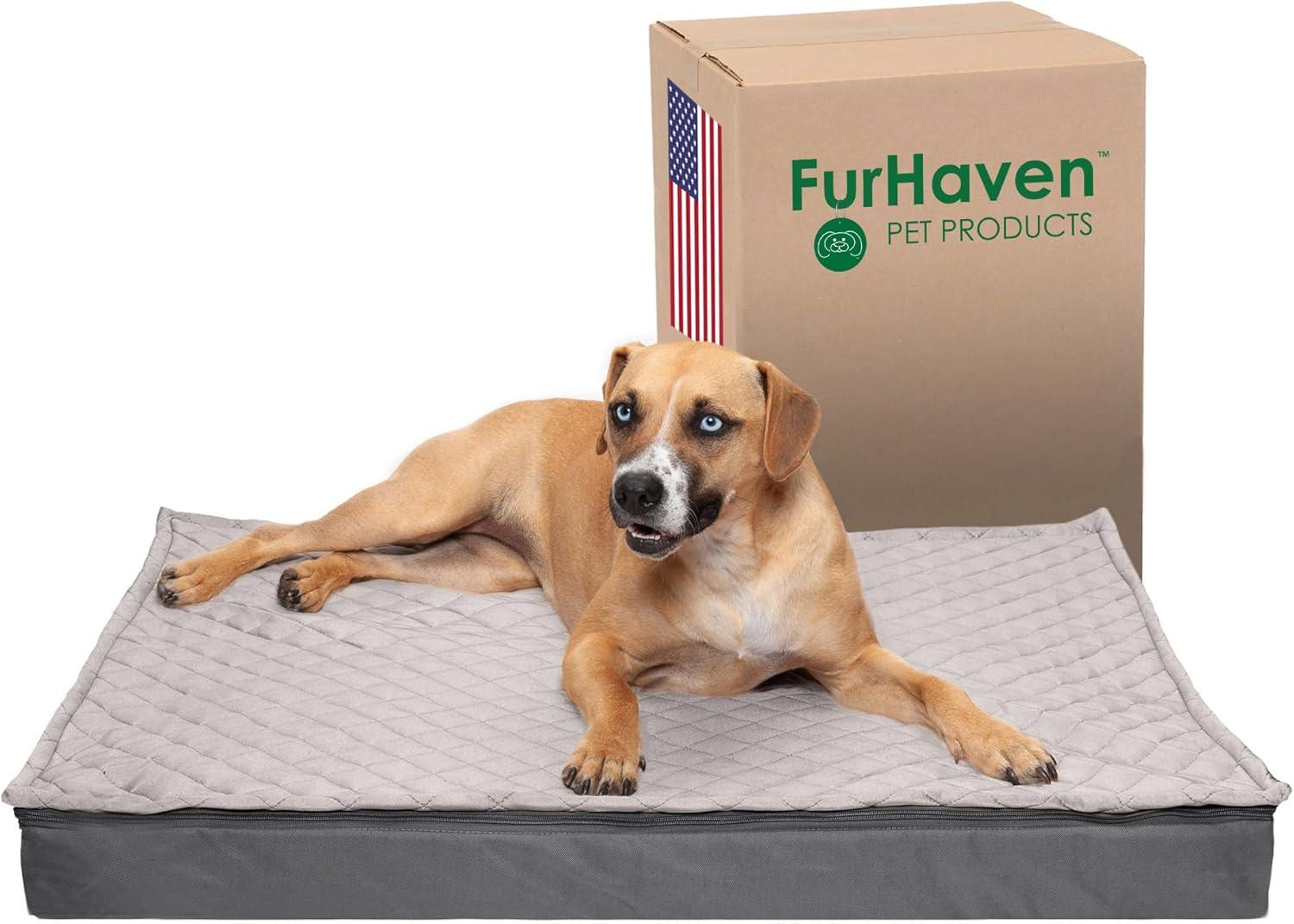 imageFurhaven Memory Foam Dog Bed for Large Dogs w Removable Washable Cover For Dogs Up to 95 lbs Ultra Plush Faux Fur ampamp Suede Mattress Chocolate JumboXLConvertible Quilt Top Gray
