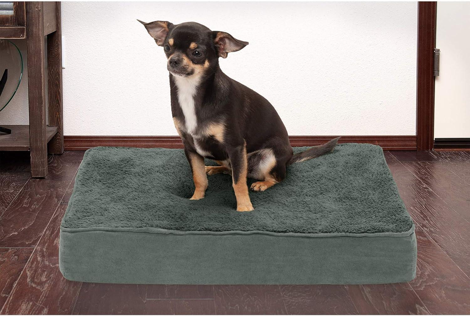 imageFurhaven Memory Foam Dog Bed for Large Dogs w Removable Washable Cover For Dogs Up to 95 lbs Ultra Plush Faux Fur ampamp Suede Mattress Chocolate JumboXLTerry Suede Forest
