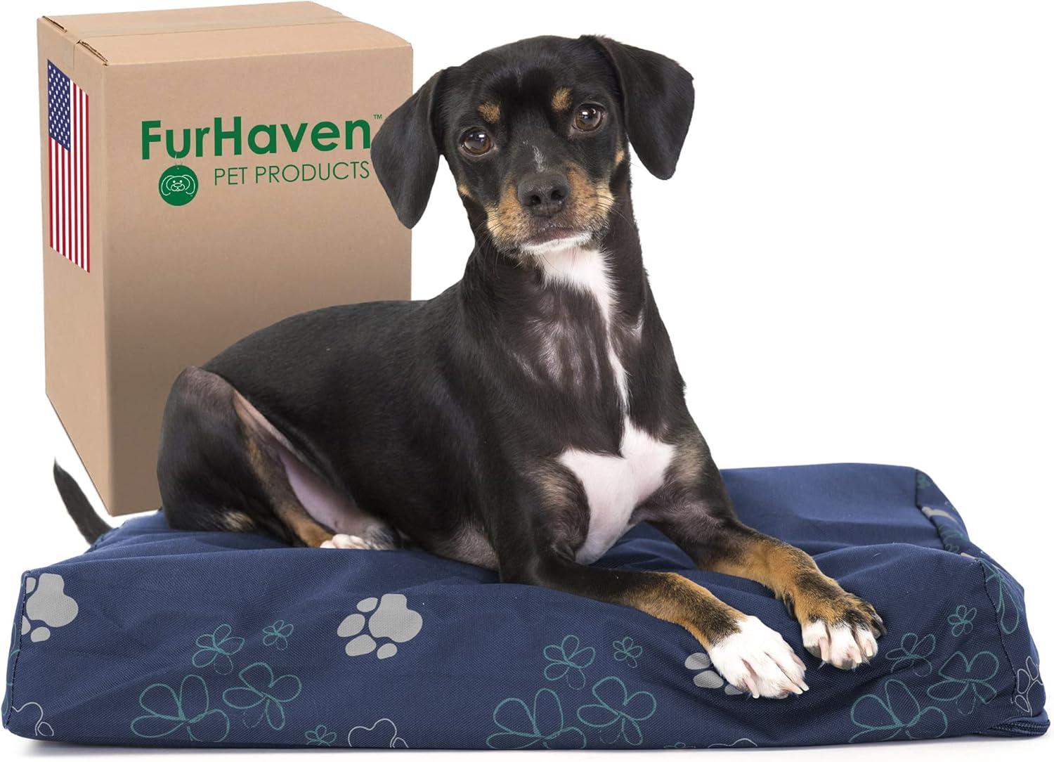 imageFurhaven Memory Foam Dog Bed for Large Dogs w Removable Washable Cover For Dogs Up to 95 lbs Ultra Plush Faux Fur ampamp Suede Mattress Chocolate JumboXLWaterResistant Garden Print Lapis Blue