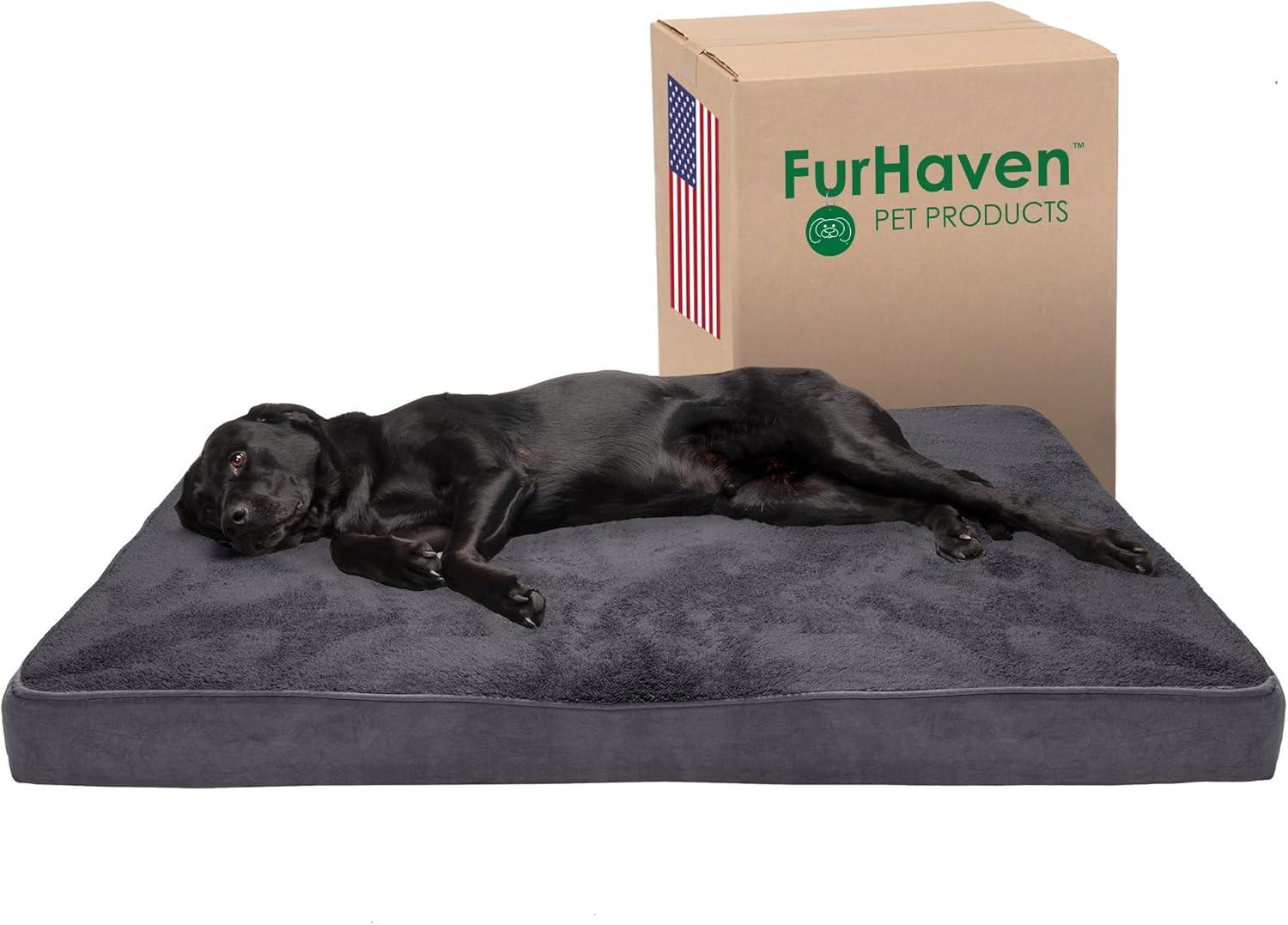 imageFurhaven Memory Foam Dog Bed for Large Dogs w Removable Washable Cover For Dogs Up to 95 lbs Ultra Plush Faux Fur ampamp Suede Mattress Chocolate JumboXLTerry Suede Gray