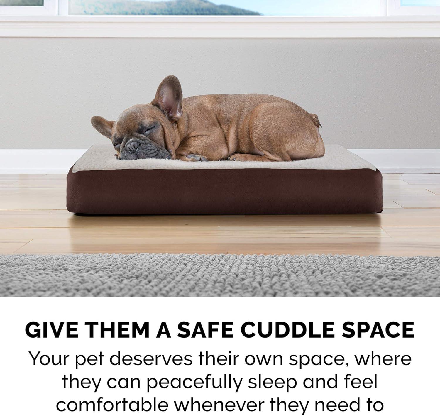 imageFurhaven Memory Foam Dog Bed for Large Dogs w Removable Washable Cover For Dogs Up to 95 lbs Ultra Plush Faux Fur ampamp Suede Mattress Chocolate JumboXLSherpa Suede Espresso