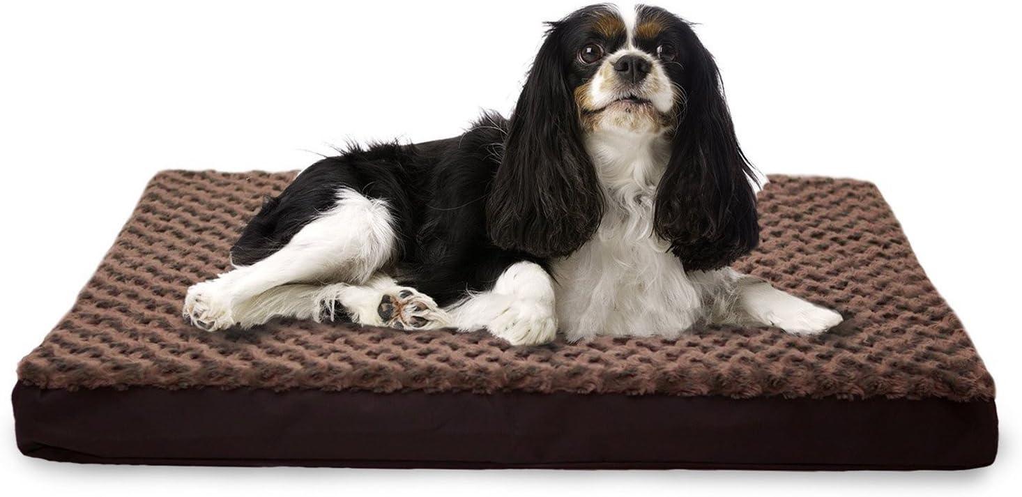 imageFurhaven Memory Foam Dog Bed for Large Dogs w Removable Washable Cover For Dogs Up to 95 lbs Ultra Plush Faux Fur ampamp Suede Mattress Chocolate JumboXLUltra Plush Curly Faux Fur Cream
