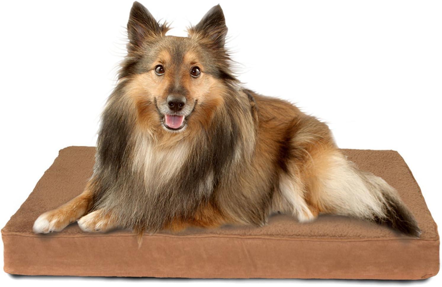 imageFurhaven Memory Foam Dog Bed for Large Dogs w Removable Washable Cover For Dogs Up to 95 lbs Ultra Plush Faux Fur ampamp Suede Mattress Chocolate JumboXLTerry Suede Camel