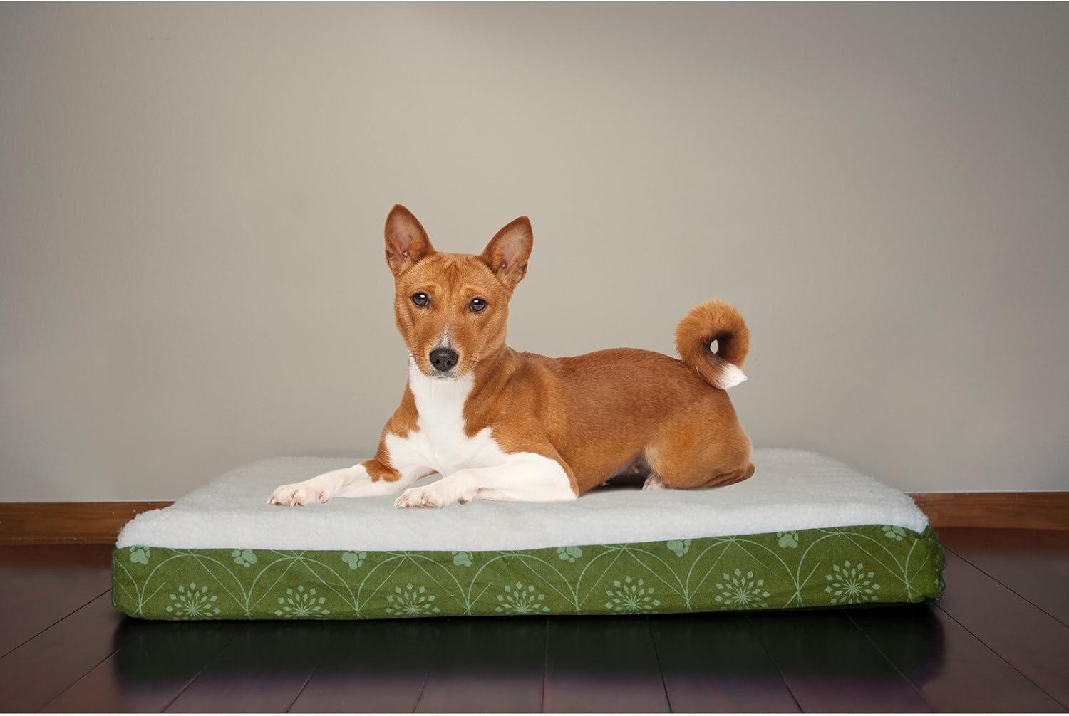 imageFurhaven Memory Foam Dog Bed for Large Dogs w Removable Washable Cover For Dogs Up to 95 lbs Ultra Plush Faux Fur ampamp Suede Mattress Chocolate JumboXLSherpa Paw Print Flannel Jade Green