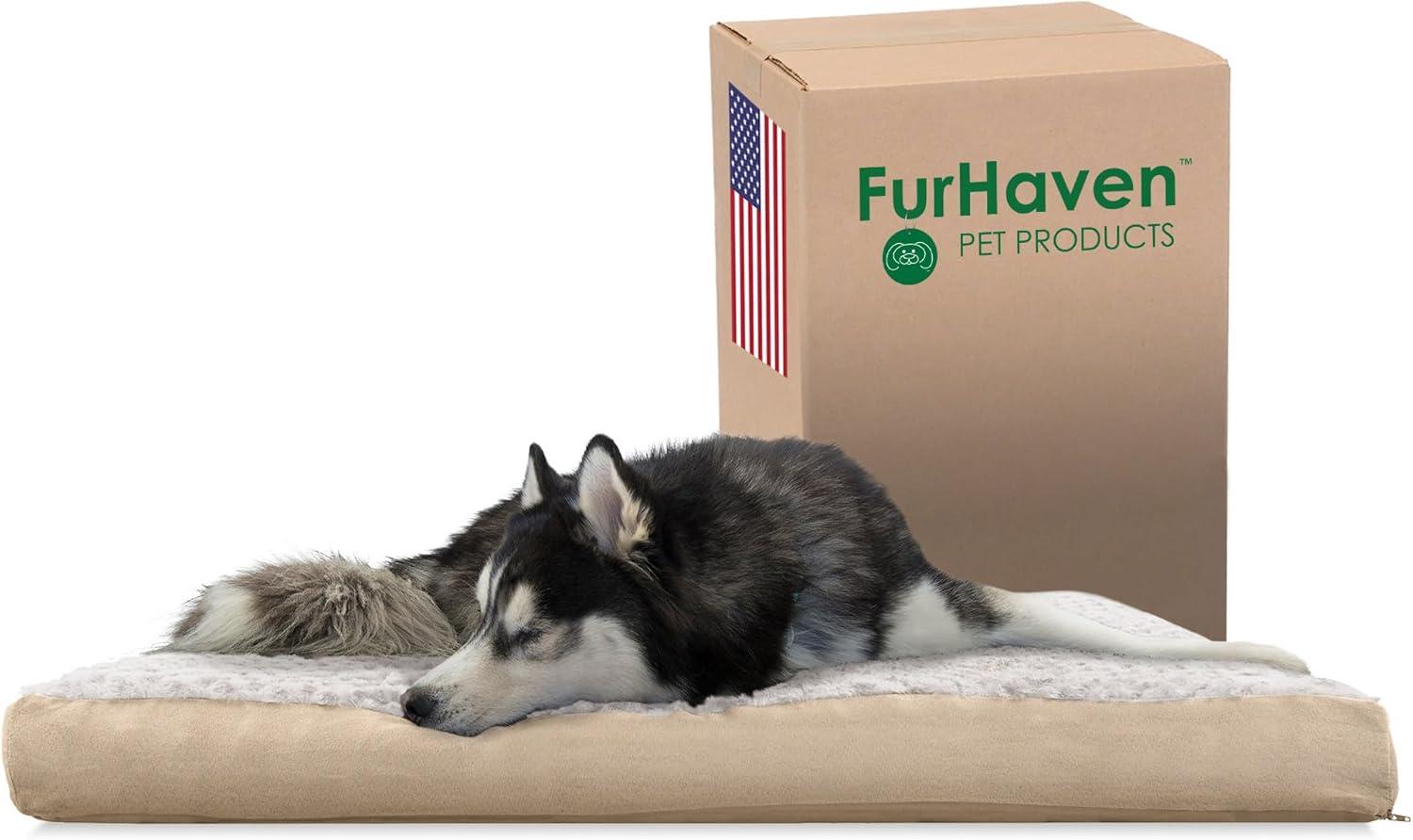imageFurhaven Memory Foam Dog Bed for Large Dogs w Removable Washable Cover For Dogs Up to 95 lbs Ultra Plush Faux Fur ampamp Suede Mattress Chocolate JumboXLUltra Plush Curly Faux Fur Cream