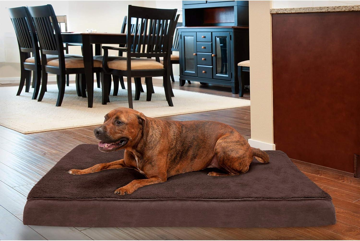 imageFurhaven Memory Foam Dog Bed for Large Dogs w Removable Washable Cover For Dogs Up to 95 lbs Ultra Plush Faux Fur ampamp Suede Mattress Chocolate JumboXLTerry Suede Espresso