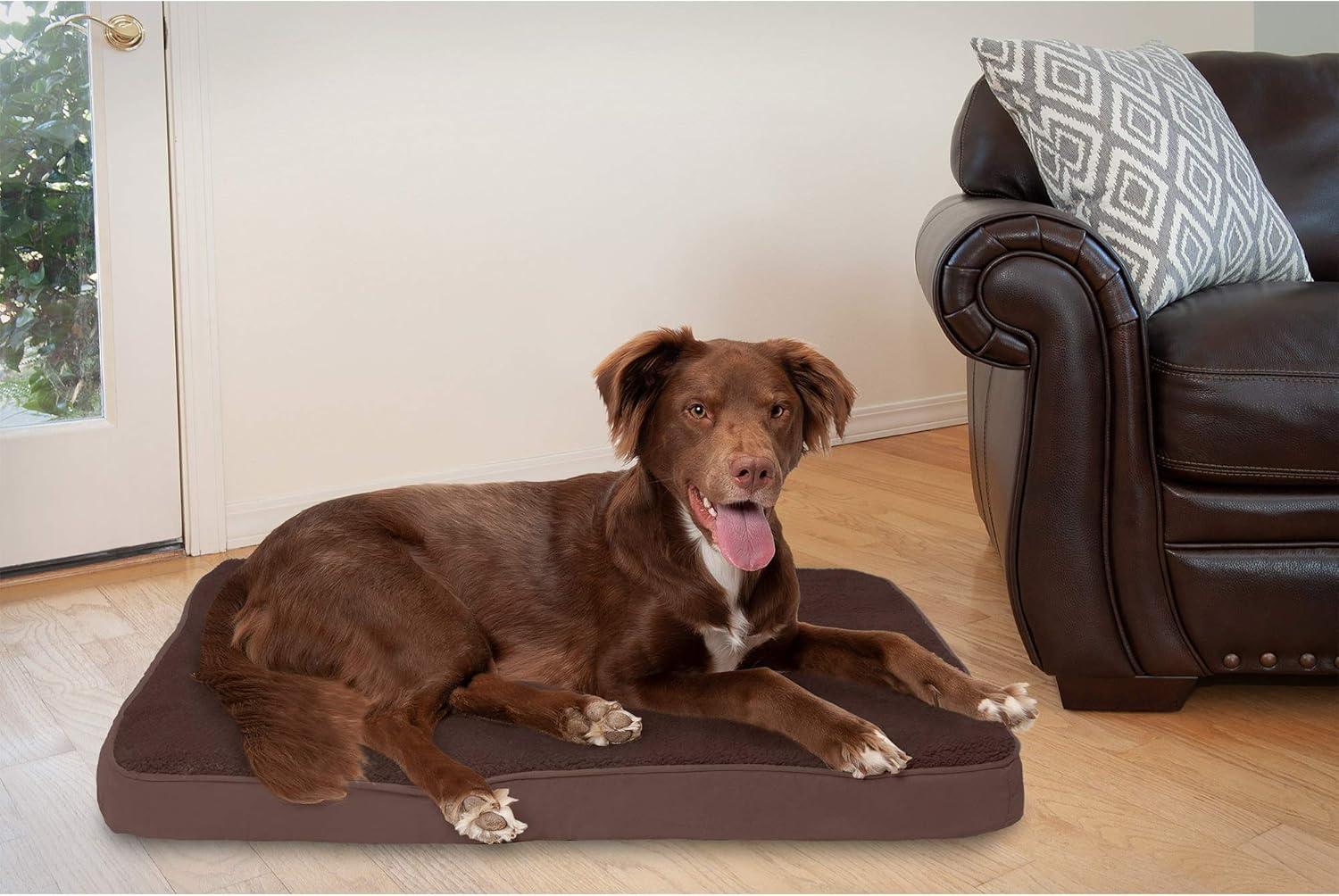 imageFurhaven Memory Foam Dog Bed for Large Dogs w Removable Washable Cover For Dogs Up to 95 lbs Ultra Plush Faux Fur ampamp Suede Mattress Chocolate JumboXLTerry Suede Espresso