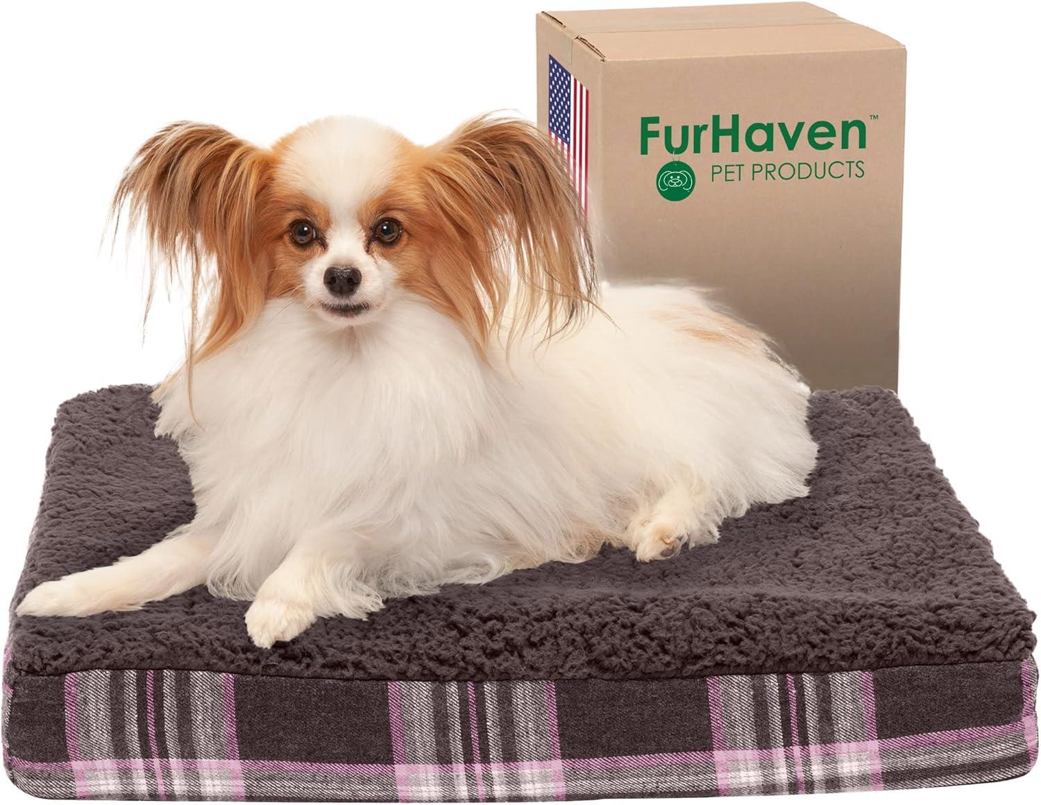 imageFurhaven Memory Foam Dog Bed for Large Dogs w Removable Washable Cover For Dogs Up to 95 lbs Ultra Plush Faux Fur ampamp Suede Mattress Chocolate JumboXLSherpa Plaid Flannel Java Brown