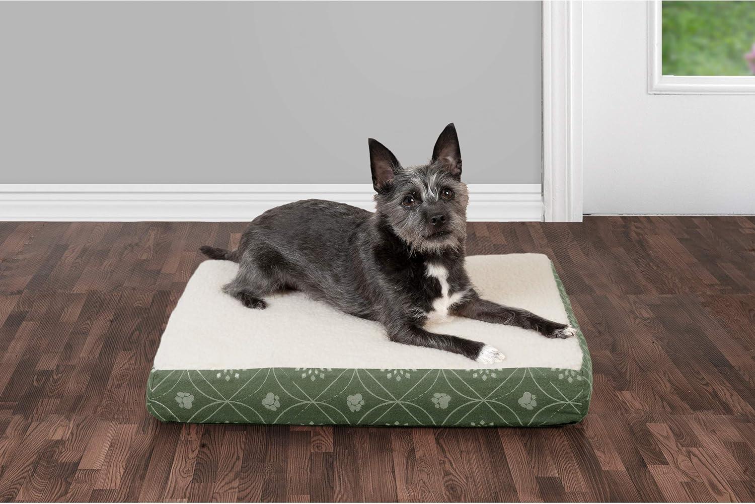 imageFurhaven Memory Foam Dog Bed for Large Dogs w Removable Washable Cover For Dogs Up to 95 lbs Ultra Plush Faux Fur ampamp Suede Mattress Chocolate JumboXLSherpa Paw Print Flannel Jade Green