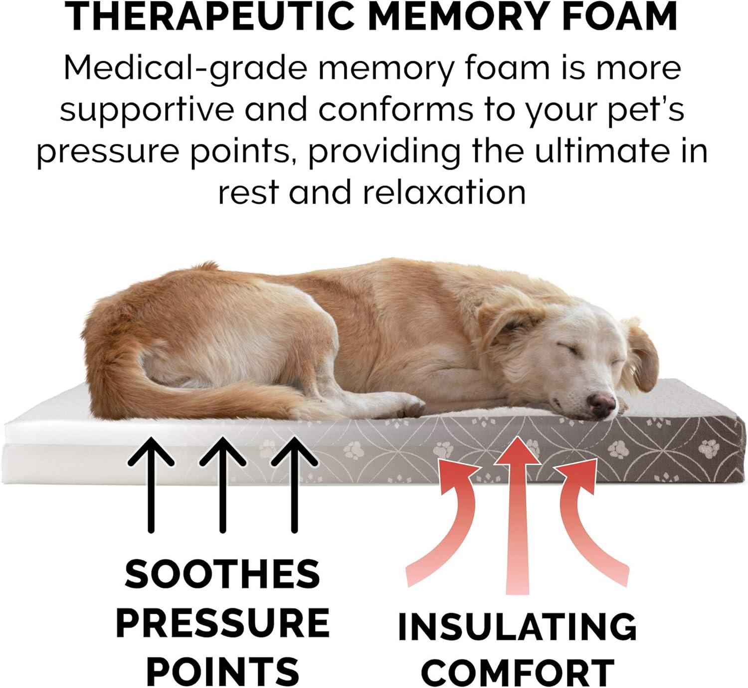 imageFurhaven Memory Foam Dog Bed for Large Dogs w Removable Washable Cover For Dogs Up to 95 lbs Ultra Plush Faux Fur ampamp Suede Mattress Chocolate JumboXLSherpa Paw Print Flannel Dark Espresso