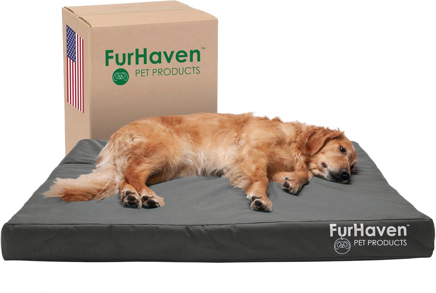 imageFurhaven WaterResistant Memory Foam Dog Bed for Large Dogs w Removable Quilt Top ampamp Washable Cover For Dogs Up to 95 lbs IndoorOutdoor Quilt Top Convertible Mattress Gray JumboXLWaterResistant Logo Print Stone Gray