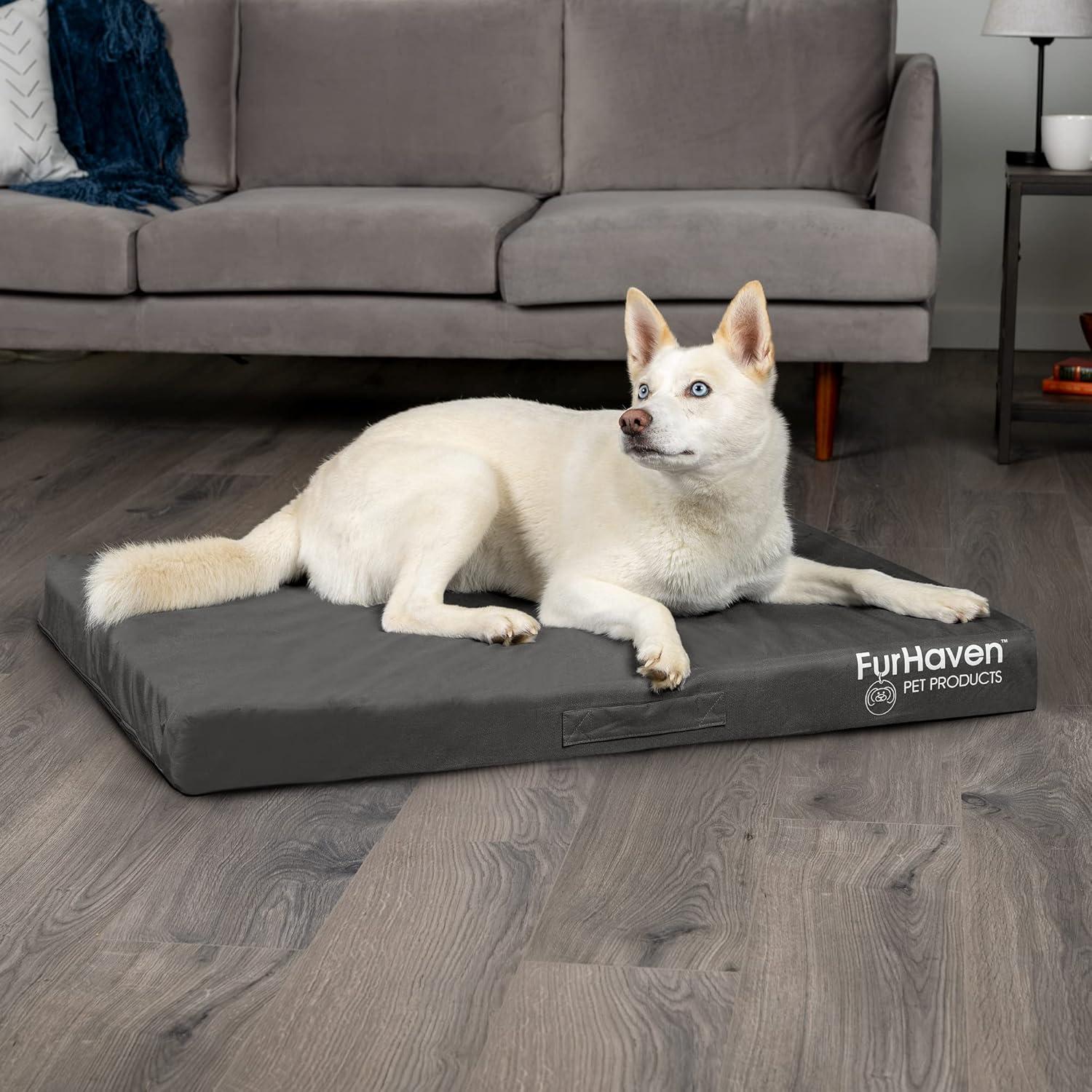 imageFurhaven WaterResistant Memory Foam Dog Bed for Large Dogs w Removable Quilt Top ampamp Washable Cover For Dogs Up to 95 lbs IndoorOutdoor Quilt Top Convertible Mattress Gray JumboXLWaterResistant Logo Print Stone Gray