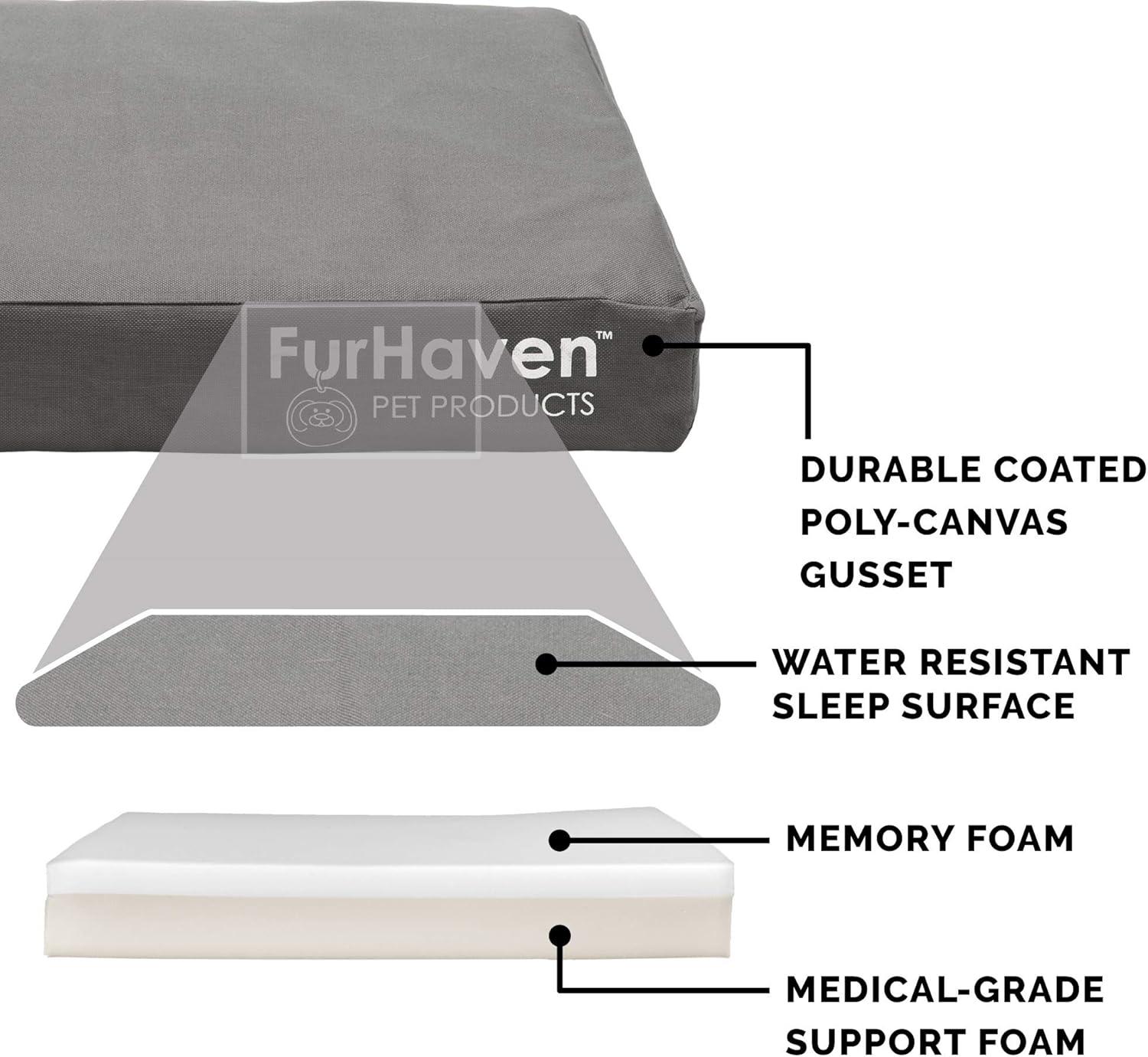 imageFurhaven WaterResistant Memory Foam Dog Bed for Large Dogs w Removable Quilt Top ampamp Washable Cover For Dogs Up to 95 lbs IndoorOutdoor Quilt Top Convertible Mattress Gray JumboXLWaterResistant Logo Print Stone Gray