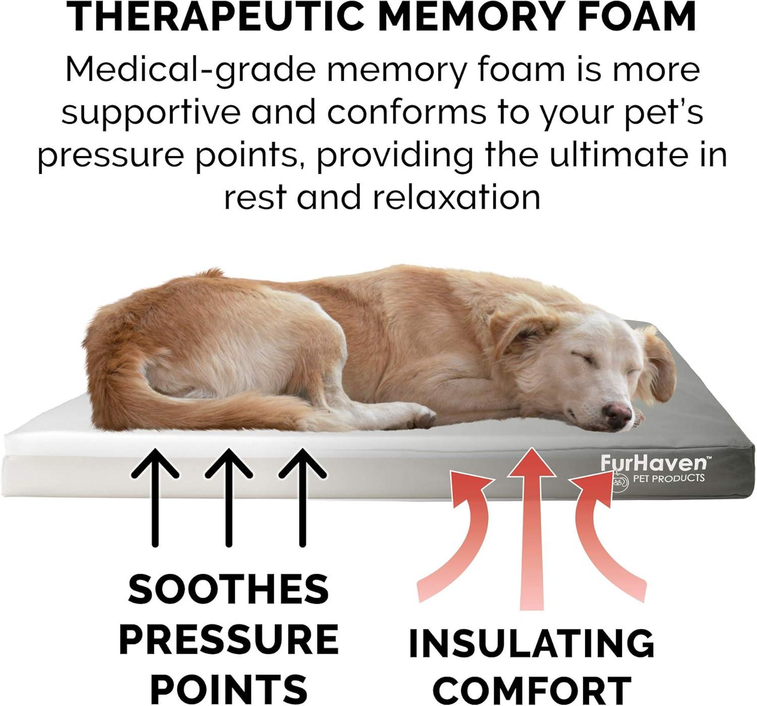 imageFurhaven WaterResistant Memory Foam Dog Bed for Large Dogs w Removable Quilt Top ampamp Washable Cover For Dogs Up to 95 lbs IndoorOutdoor Quilt Top Convertible Mattress Gray JumboXLWaterResistant Logo Print Stone Gray