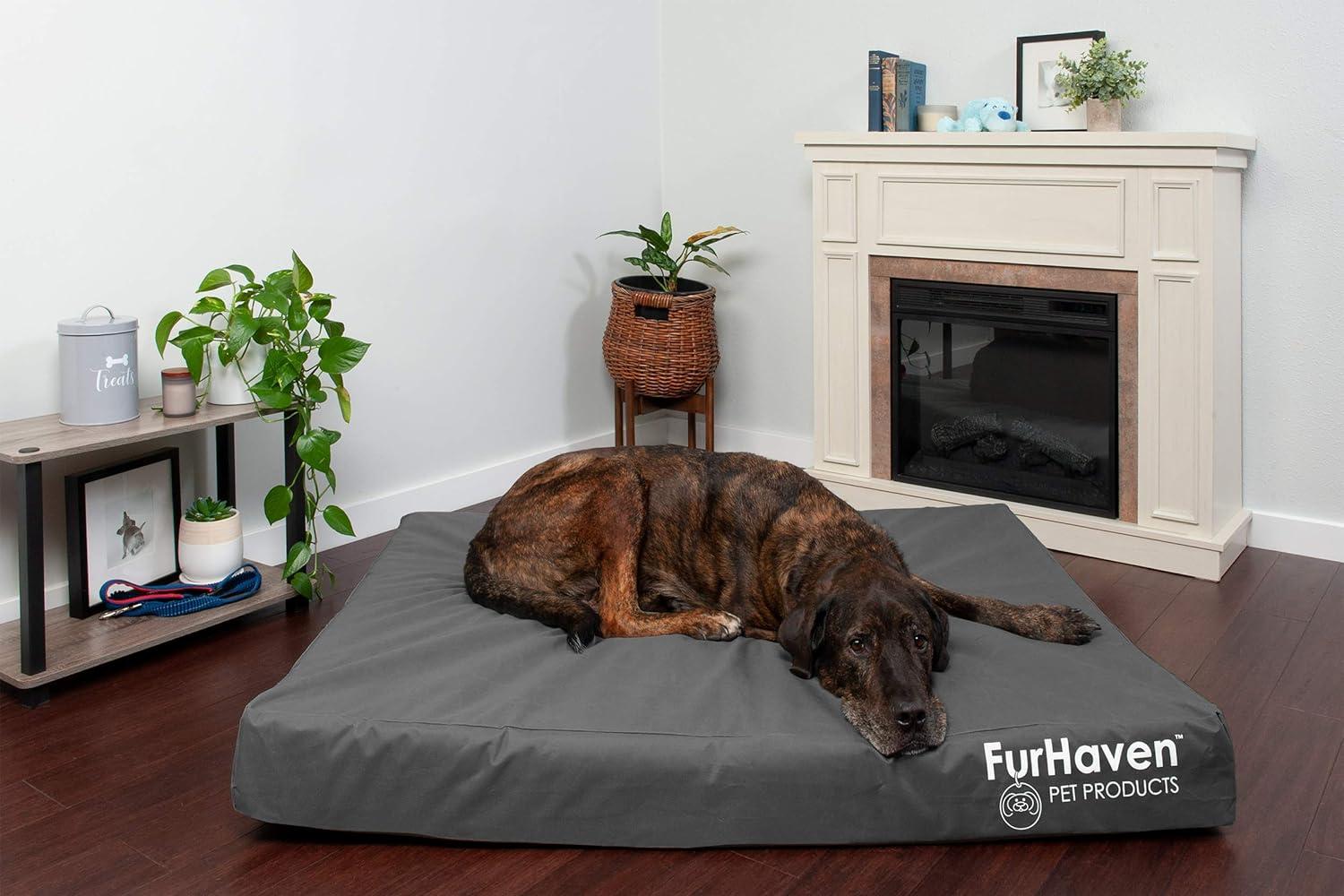 imageFurhaven WaterResistant Memory Foam Dog Bed for Large Dogs w Removable Quilt Top ampamp Washable Cover For Dogs Up to 95 lbs IndoorOutdoor Quilt Top Convertible Mattress Gray JumboXLWaterResistant Logo Print Stone Gray