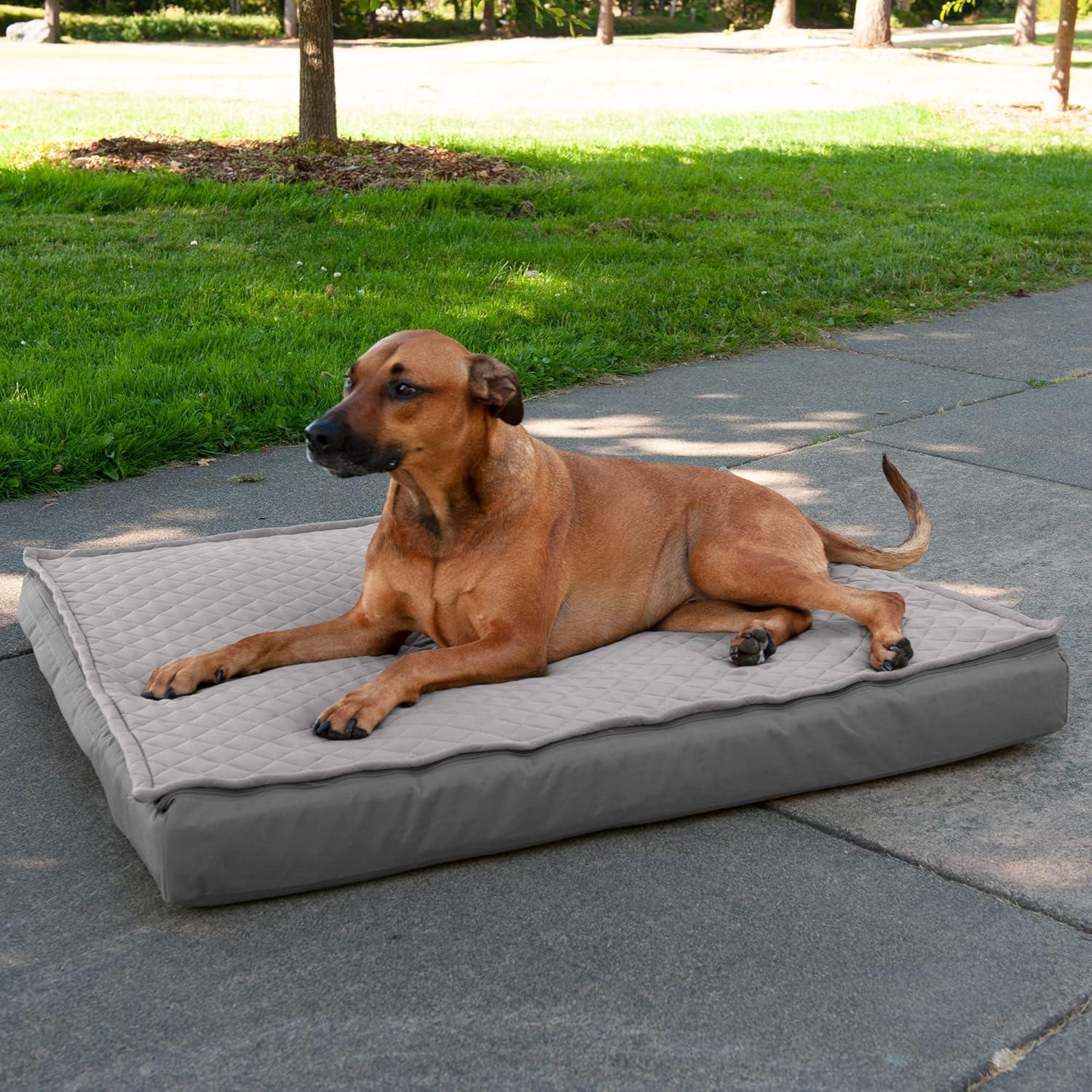 imageFurhaven WaterResistant Memory Foam Dog Bed for Large Dogs w Removable Quilt Top ampamp Washable Cover For Dogs Up to 95 lbs IndoorOutdoor Quilt Top Convertible Mattress Gray JumboXLConvertible Quilt Top Gray