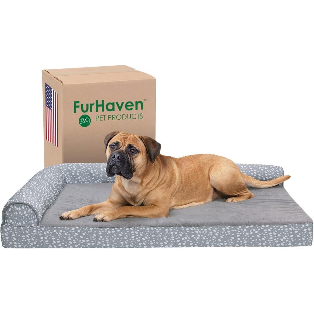 imageFurhaven Memory Foam Dog Bed for Large Dogs w Removable Bolsters ampamp Washable Cover For Dogs Up to 125 lbs Plush ampamp Almond Print L Shaped Chaise Gray Almonds Jumbo PlusXXLGray Almonds