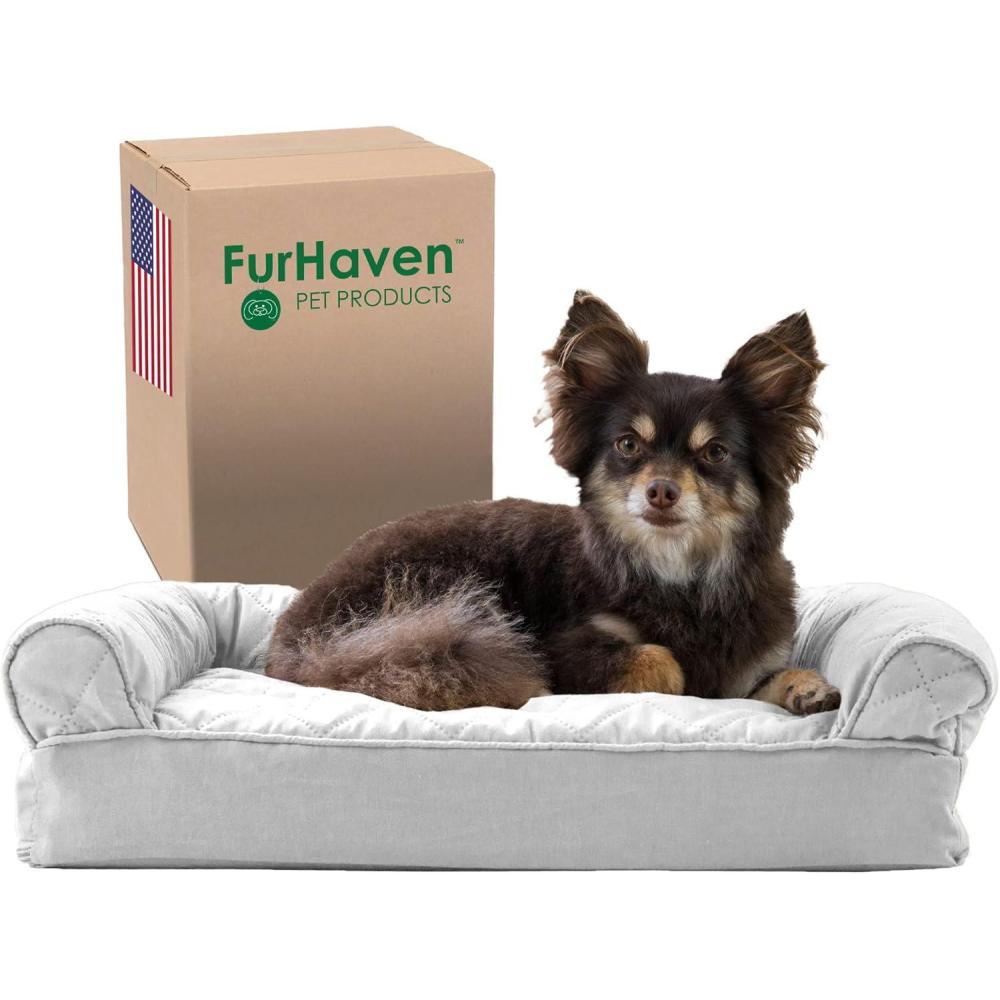 imageFurhaven Memory Foam Dog Bed for Large Dogs w Removable Bolsters ampamp Washable Cover For Dogs Up to 125 lbs Plush ampamp Suede Sofa Gray Jumbo PlusXXLSilver Gray Quilted Sofa