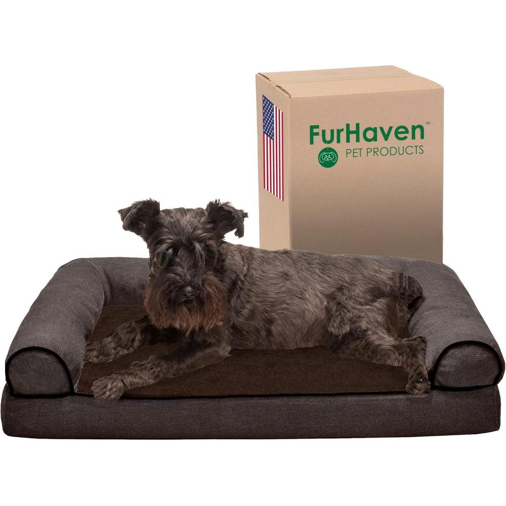 imageFurhaven Memory Foam Dog Bed for Large Dogs w Removable Bolsters ampamp Washable Cover For Dogs Up to 95 lbs Sherpa ampamp Chenille Sofa Orion Blue JumboXLSherpa Chenille Coffee