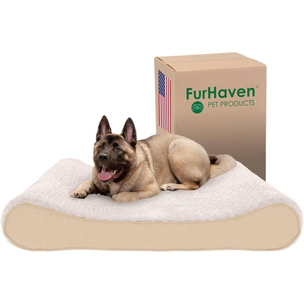 imageFurhaven Memory Foam Dog Bed for Large Dogs w Removable Washable Cover For Dogs Up to 150 lbs Ultra Plush Faux Fur ampamp Suede Luxe Lounger Contour Mattress Cream Jumbo PlusXXL