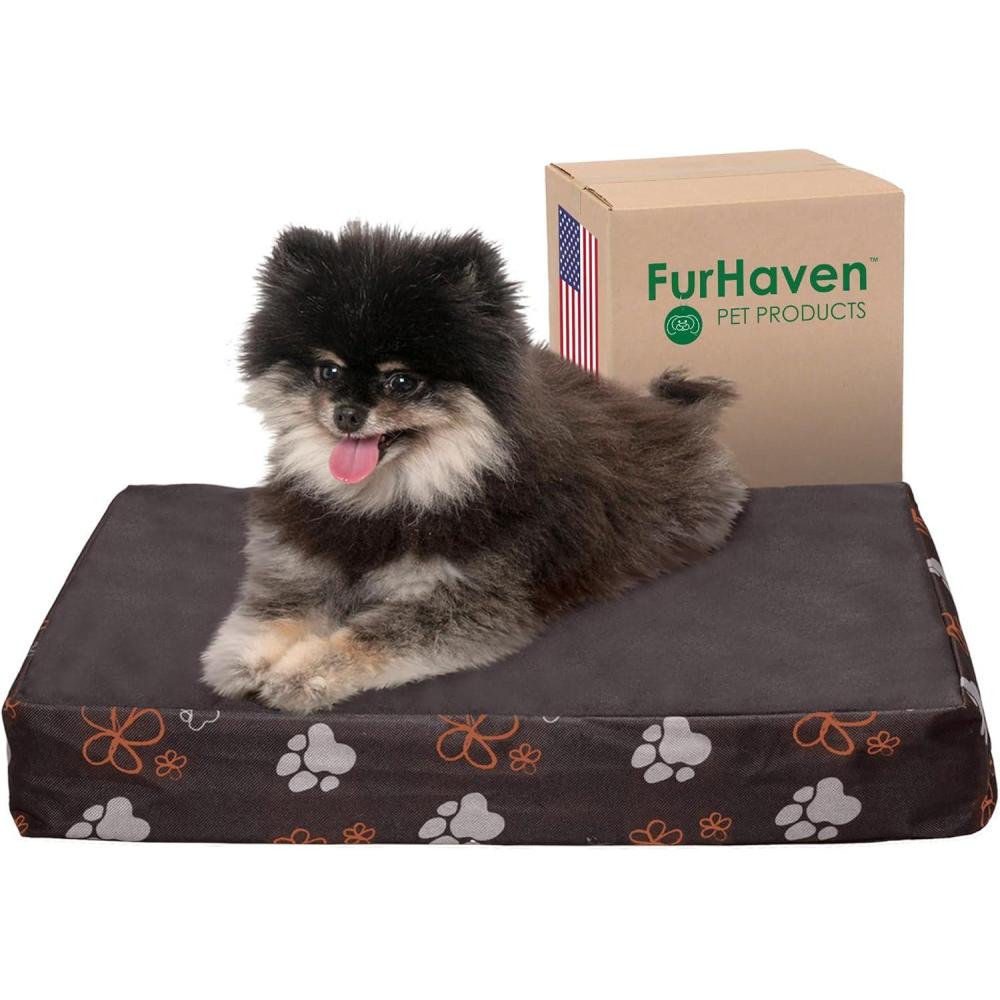 imageFurhaven Memory Foam Dog Bed for Large Dogs w Removable Washable Cover For Dogs Up to 95 lbs  Ultra Plush Faux Fur ampamp Suede Mattress  Chocolate JumboXLWaterResistant Garden Print Bark Brown