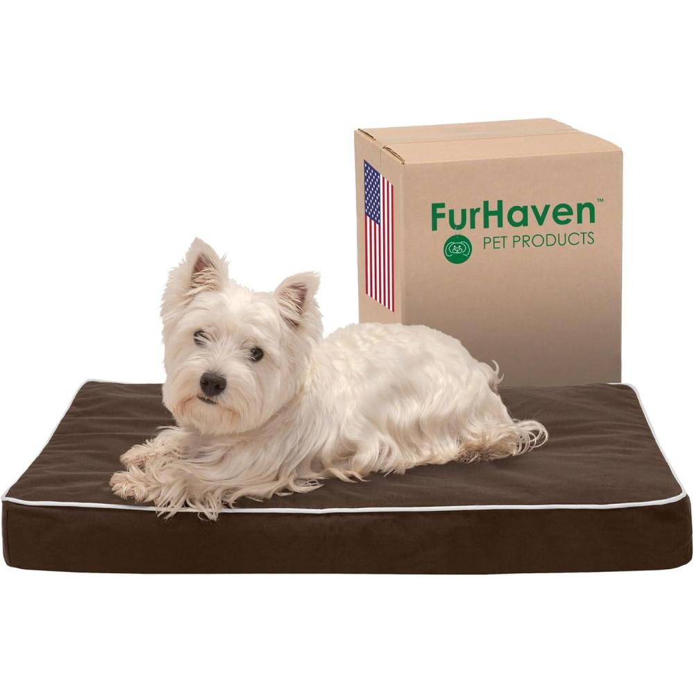 imageFurhaven Memory Foam Dog Bed for Large Dogs w Removable Washable Cover For Dogs Up to 95 lbs Ultra Plush Faux Fur ampamp Suede Mattress Chocolate JumboXLWaterResistant Solid Polycanvas Espresso