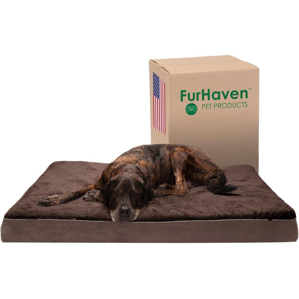imageFurhaven Memory Foam Dog Bed for Large Dogs w Removable Washable Cover For Dogs Up to 95 lbs Ultra Plush Faux Fur ampamp Suede Mattress Chocolate JumboXLEspresso