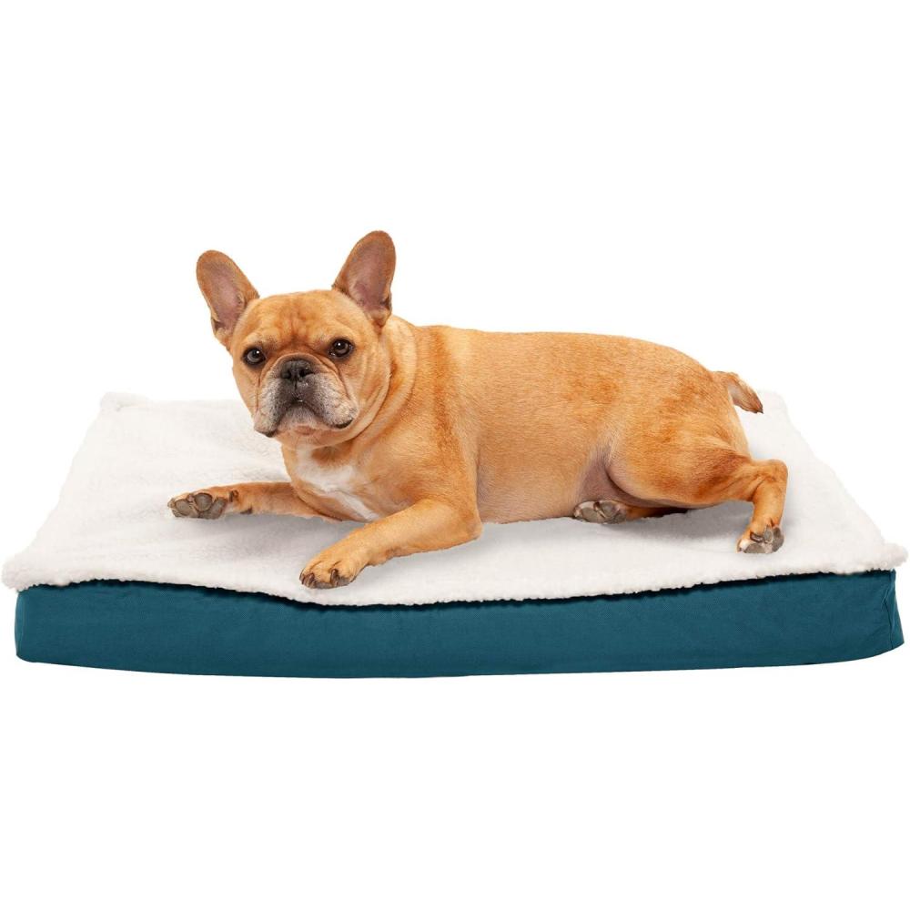 imageFurhaven Memory Foam Dog Bed for Large Dogs w Removable Washable Cover For Dogs Up to 95 lbs Ultra Plush Faux Fur ampamp Suede Mattress Chocolate JumboXLConvertible Sherpa Top Marine Blue