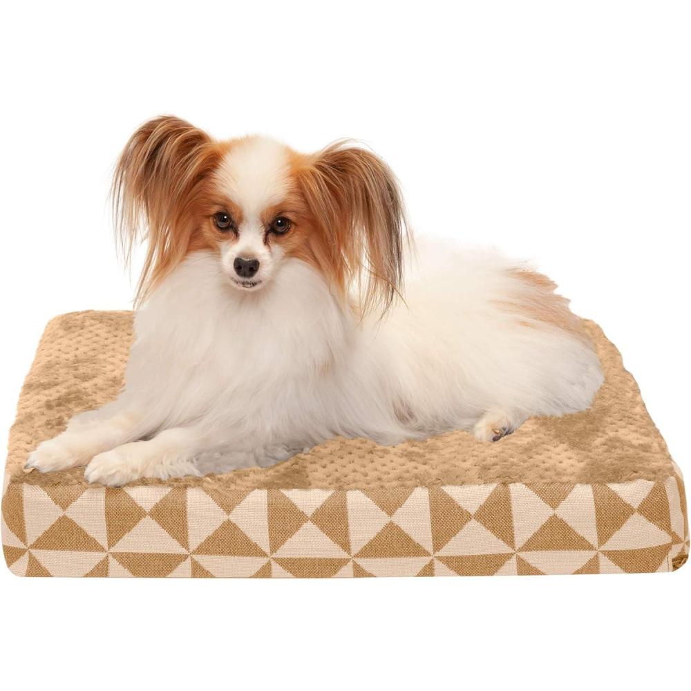 imageFurhaven Memory Foam Dog Bed for Large Dogs w Removable Washable Cover For Dogs Up to 95 lbs Ultra Plush Faux Fur ampamp Suede Mattress Chocolate JumboXLPlush Kilim Pyramid Latte