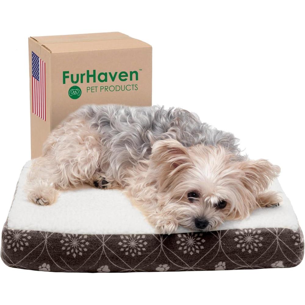 imageFurhaven Memory Foam Dog Bed for Large Dogs w Removable Washable Cover For Dogs Up to 95 lbs Ultra Plush Faux Fur ampamp Suede Mattress Chocolate JumboXLSherpa Paw Print Flannel Dark Espresso