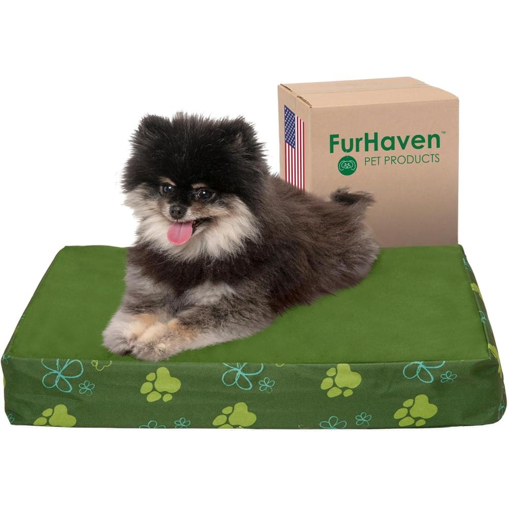 imageFurhaven Memory Foam Dog Bed for Large Dogs w Removable Washable Cover For Dogs Up to 95 lbs  Ultra Plush Faux Fur ampamp Suede Mattress  Chocolate JumboXLWaterResistant Garden Print Jungle Green