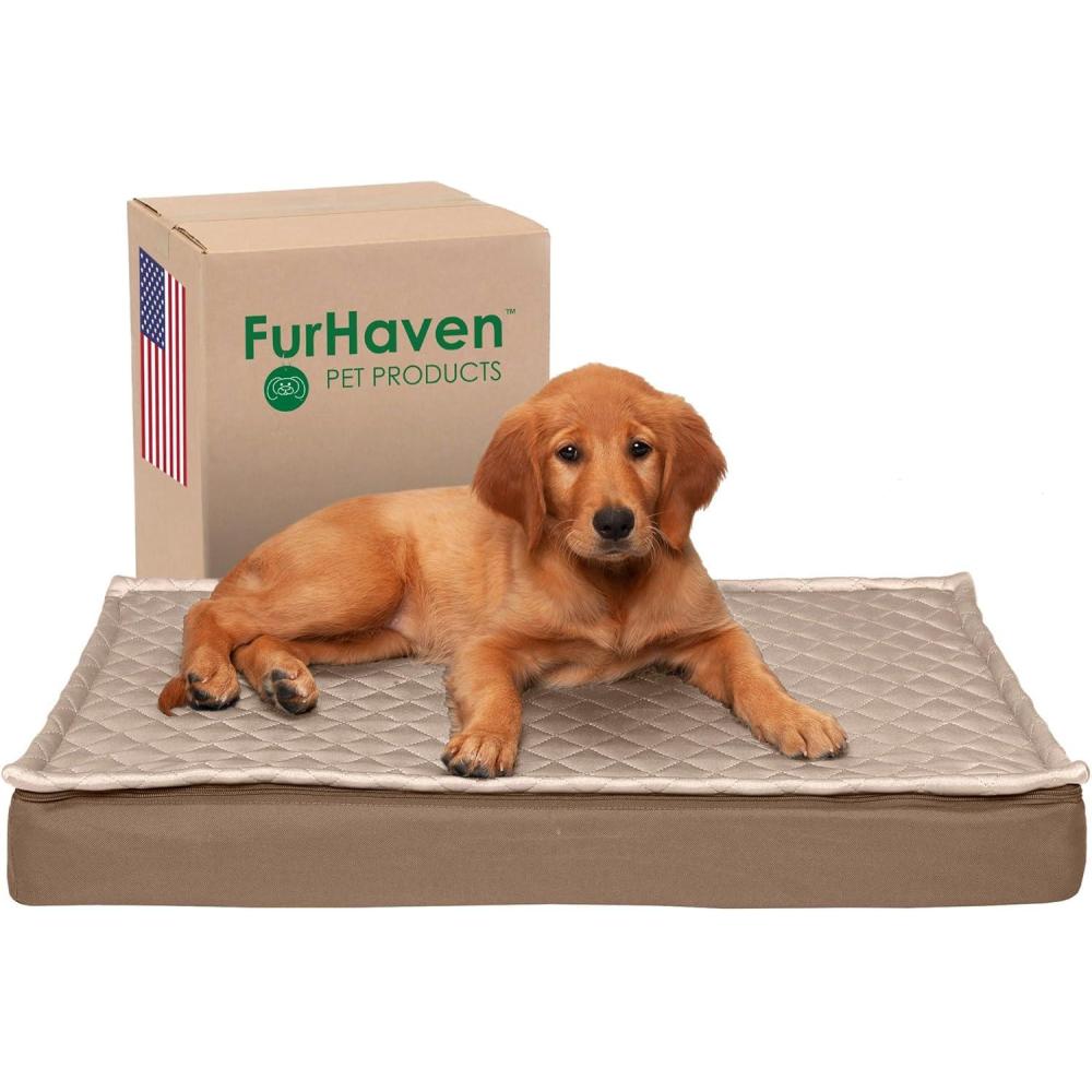 imageFurhaven Memory Foam Dog Bed for Large Dogs w Removable Washable Cover For Dogs Up to 95 lbs Ultra Plush Faux Fur ampamp Suede Mattress Chocolate JumboXLConvertible Quilt Top Sand