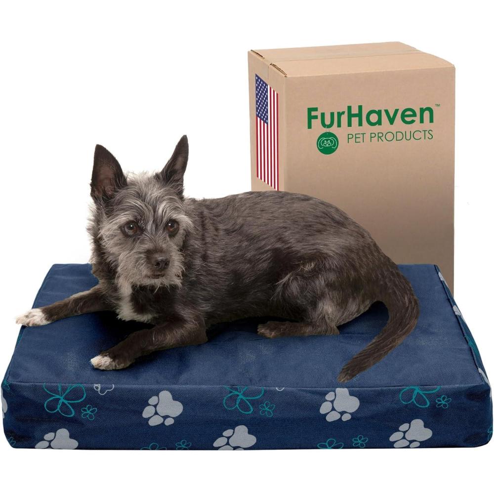 imageFurhaven Memory Foam Dog Bed for Large Dogs w Removable Washable Cover For Dogs Up to 95 lbs Ultra Plush Faux Fur ampamp Suede Mattress Chocolate JumboXLWaterResistant Garden Print Lapis Blue