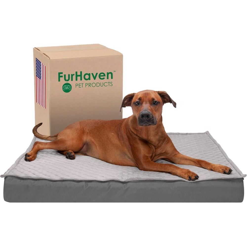 imageFurhaven WaterResistant Memory Foam Dog Bed for Large Dogs w Removable Quilt Top ampamp Washable Cover For Dogs Up to 95 lbs IndoorOutdoor Quilt Top Convertible Mattress Gray JumboXLConvertible Quilt Top Gray
