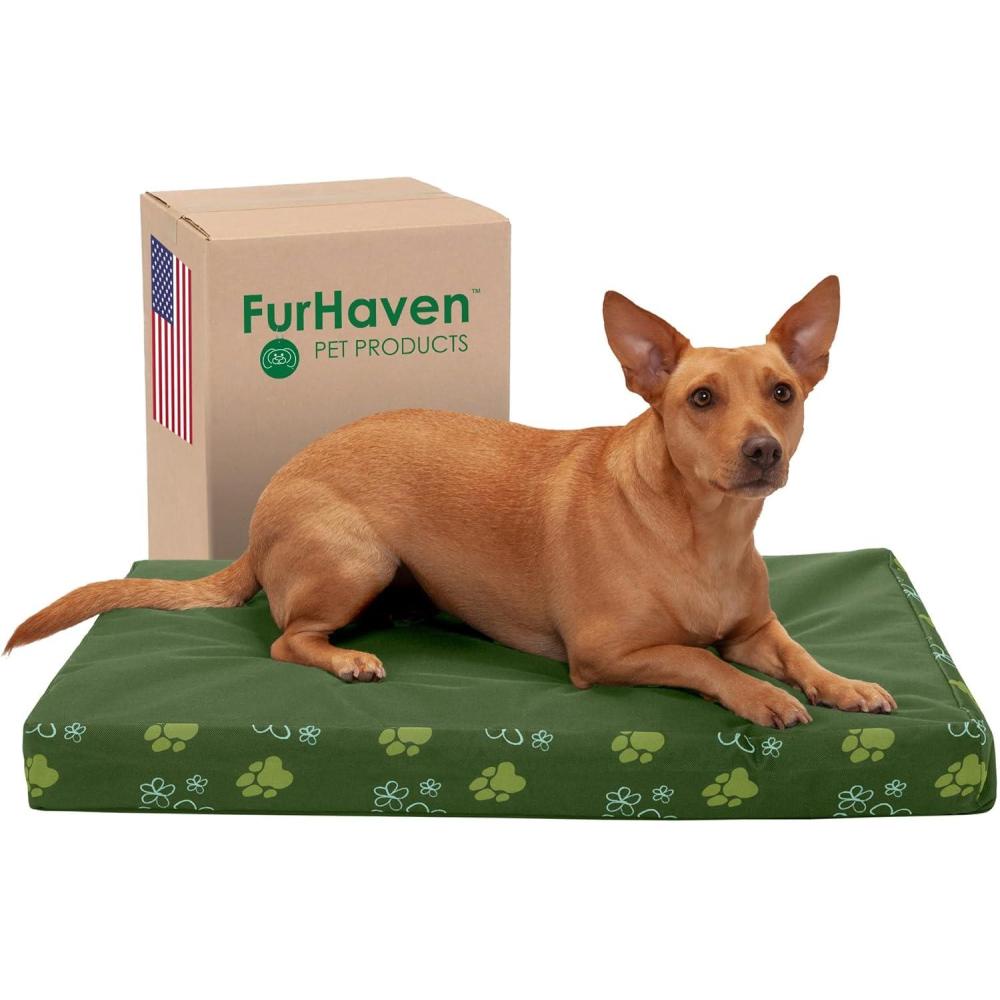 imageFurhaven WaterResistant Memory Foam Dog Bed for Large Dogs w Removable Quilt Top ampamp Washable Cover For Dogs Up to 95 lbs IndoorOutdoor Quilt Top Convertible Mattress Gray JumboXLWaterResistant Garden Print Jungle Green
