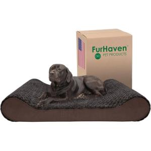 Furhaven Memory Foam Dog Bed for Extra Large Dogs w/ Removable Washable Cover, For Dogs Up to 180 lbs – Ultra Plush Faux Fur & Suede Luxe Lounger Contour Mattress – Chocolate, Giant/XXXL
