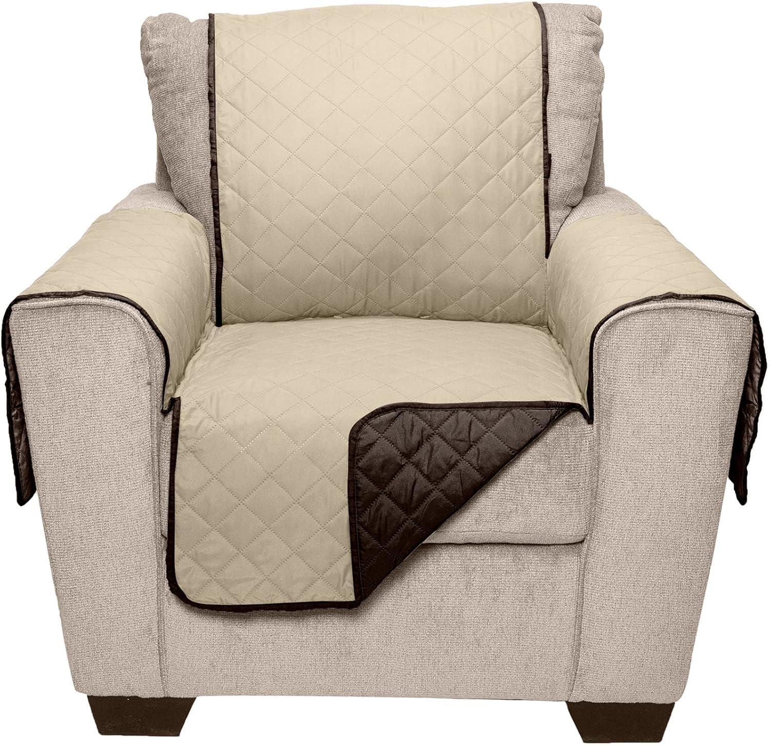 imageFurhaven WaterResistant ampamp Reversible Chair Cover Protector for Dogs Cats ampamp Children TwoTone Pinsonic Quilted Living Room Furniture Cover EspressoClay Chair