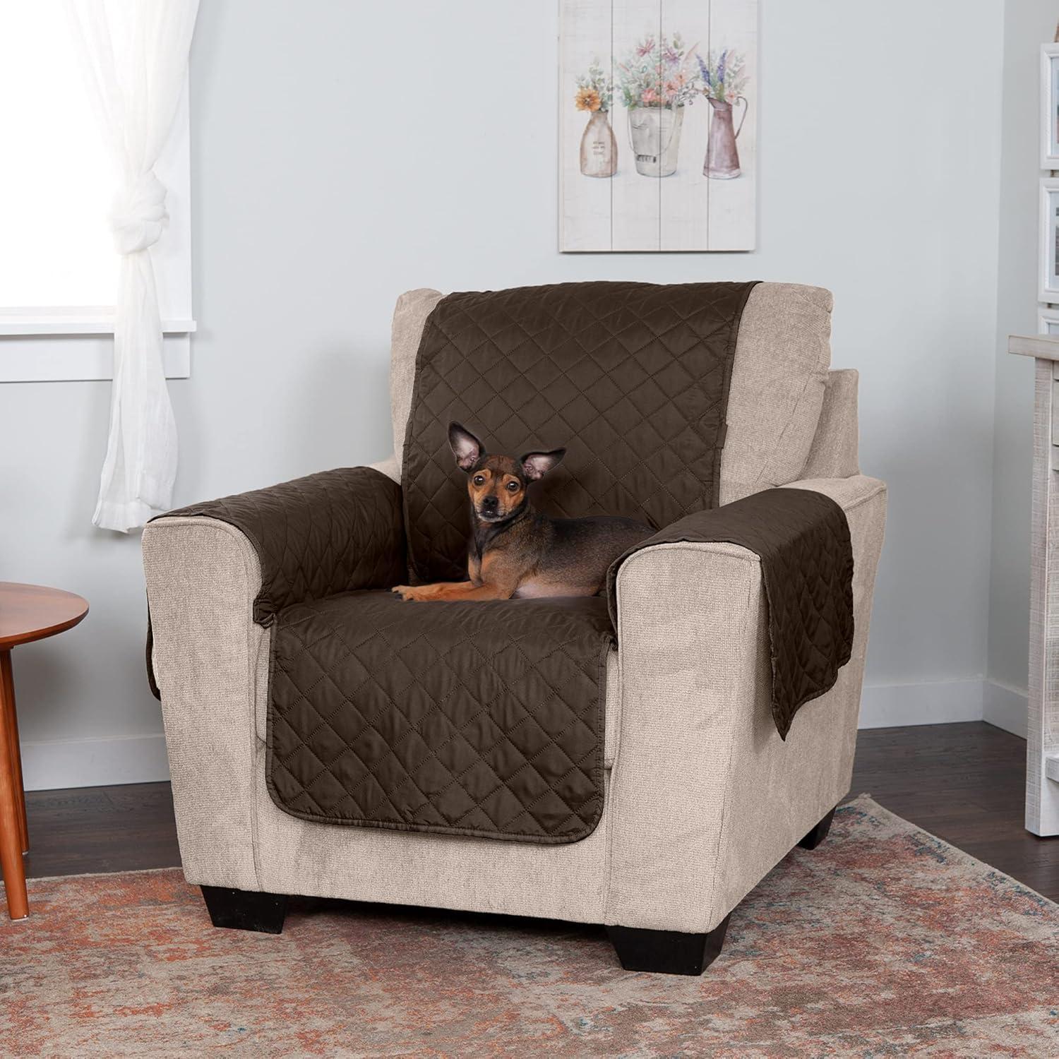 imageFurhaven WaterResistant ampamp Reversible Chair Cover Protector for Dogs Cats ampamp Children TwoTone Pinsonic Quilted Living Room Furniture Cover EspressoClay Chair
