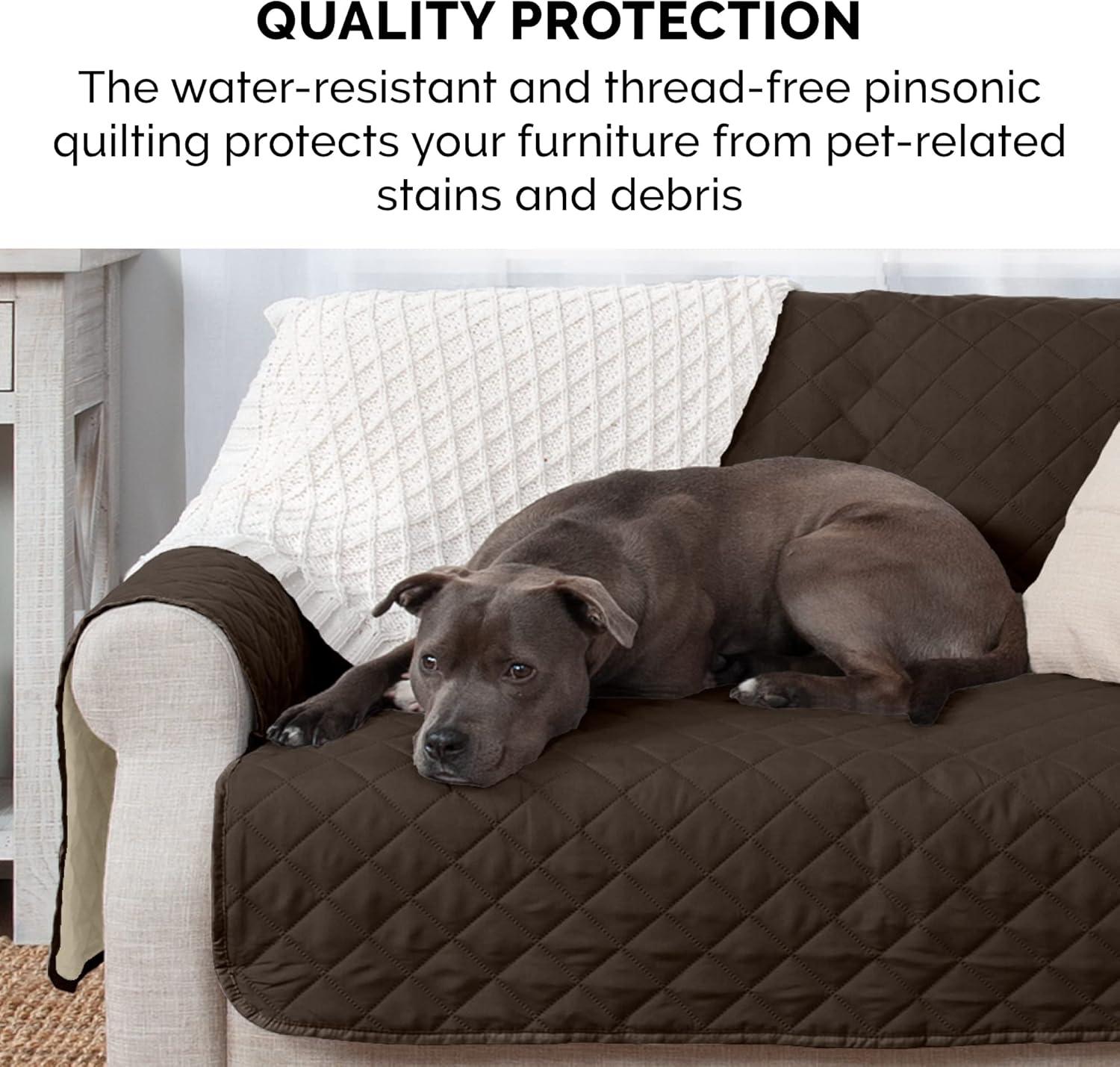 imageFurhaven WaterResistant ampamp Reversible Chair Cover Protector for Dogs Cats ampamp Children TwoTone Pinsonic Quilted Living Room Furniture Cover EspressoClay Chair