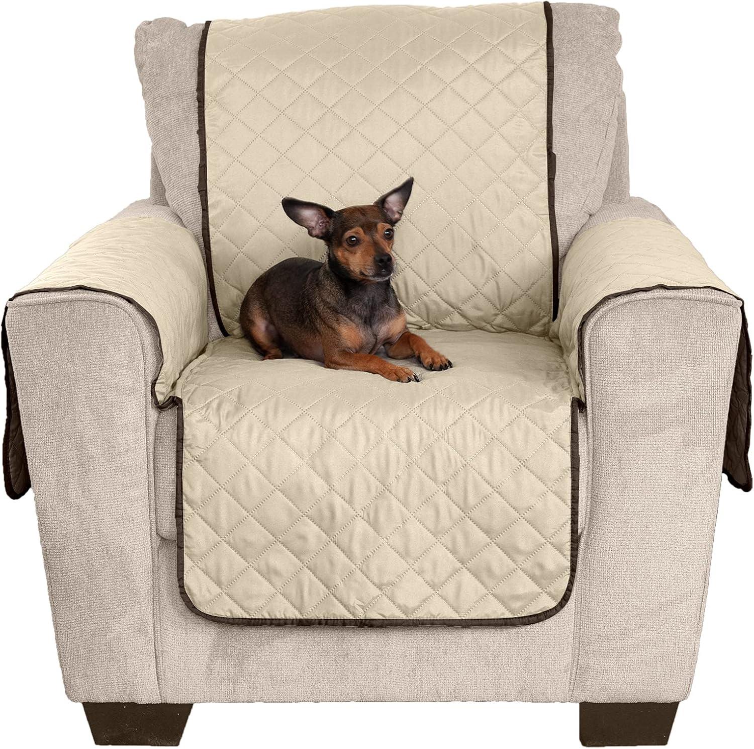imageFurhaven WaterResistant ampamp Reversible Chair Cover Protector for Dogs Cats ampamp Children TwoTone Pinsonic Quilted Living Room Furniture Cover EspressoClay Chair