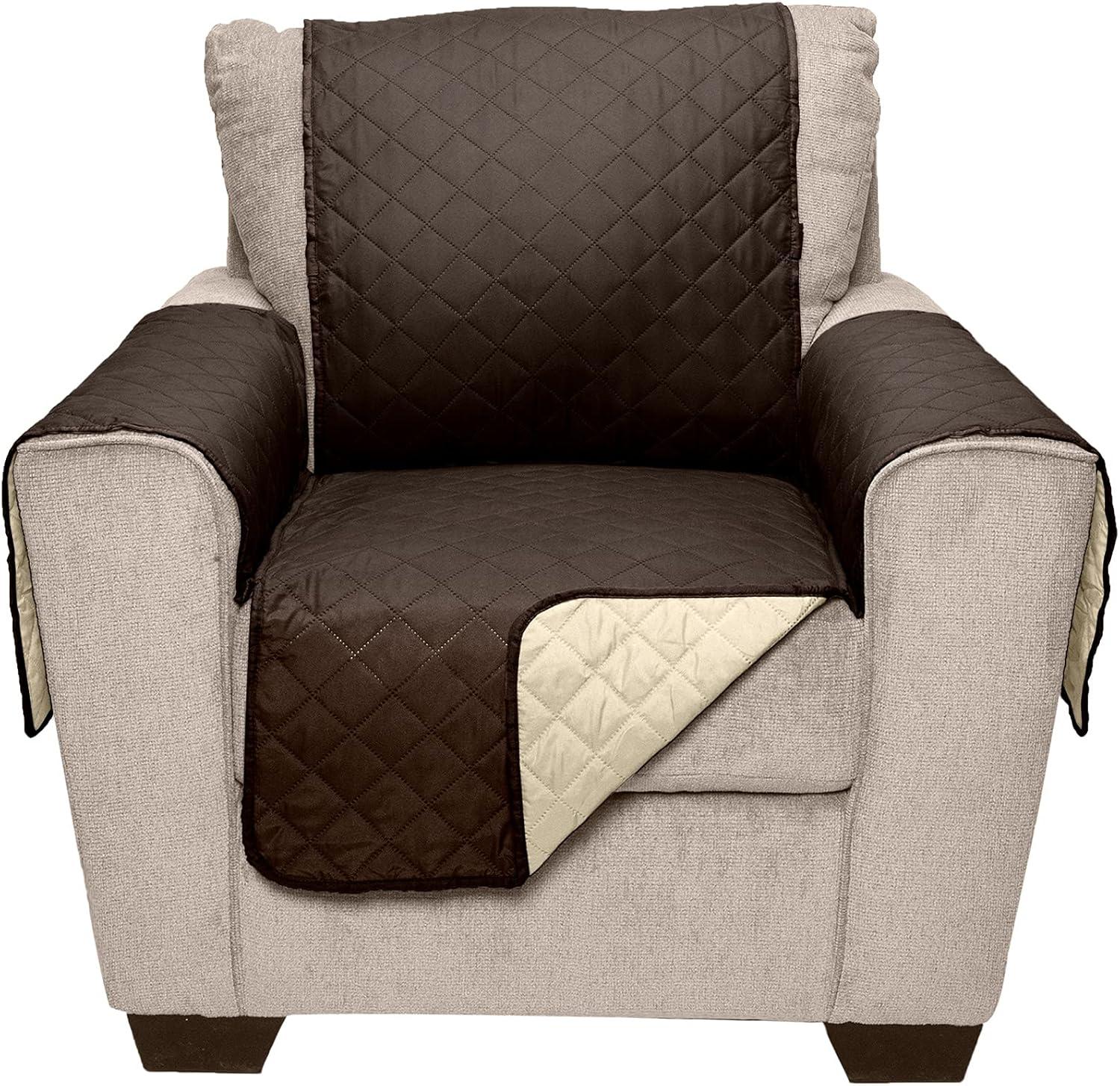 imageFurhaven WaterResistant ampamp Reversible Chair Cover Protector for Dogs Cats ampamp Children TwoTone Pinsonic Quilted Living Room Furniture Cover EspressoClay Chair