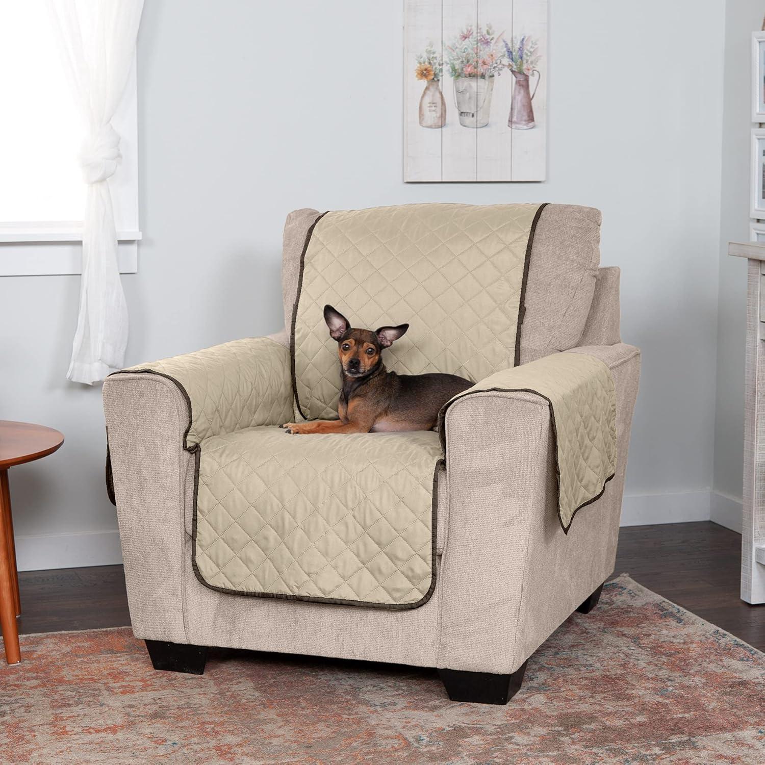 imageFurhaven WaterResistant ampamp Reversible Chair Cover Protector for Dogs Cats ampamp Children TwoTone Pinsonic Quilted Living Room Furniture Cover EspressoClay Chair