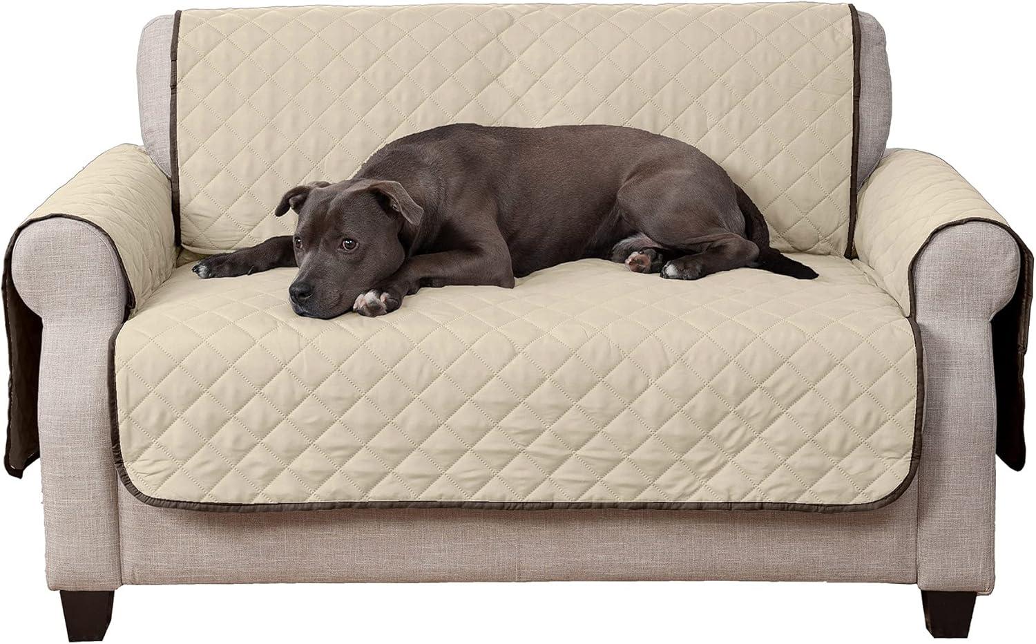 imageFurhaven WaterResistant ampamp Reversible Chair Cover Protector for Dogs Cats ampamp Children TwoTone Pinsonic Quilted Living Room Furniture Cover GrayMist ChairEspressoClay