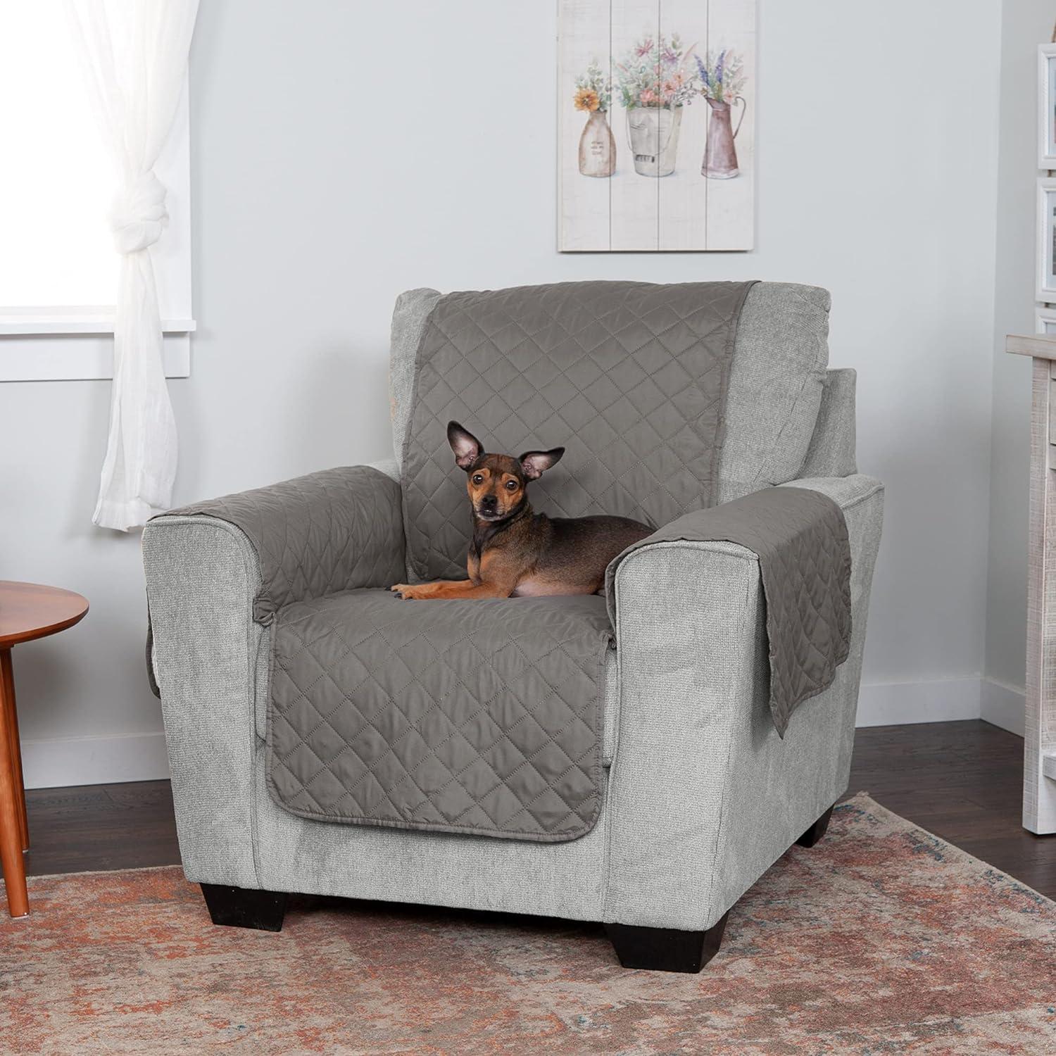 imageFurhaven WaterResistant ampamp Reversible Chair Cover Protector for Dogs Cats ampamp Children TwoTone Pinsonic Quilted Living Room Furniture Cover GrayMist ChairGrayMist