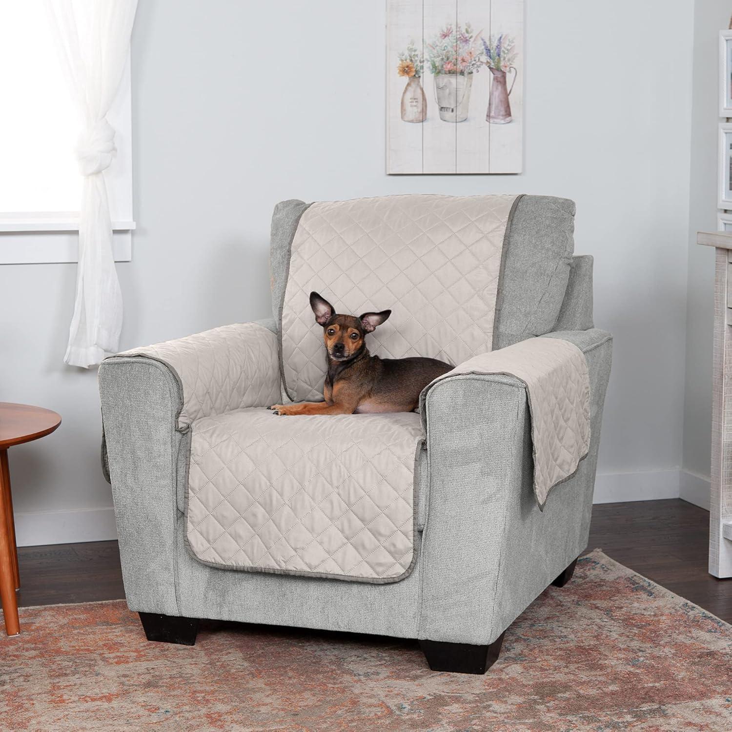 imageFurhaven WaterResistant ampamp Reversible Chair Cover Protector for Dogs Cats ampamp Children TwoTone Pinsonic Quilted Living Room Furniture Cover GrayMist ChairGrayMist
